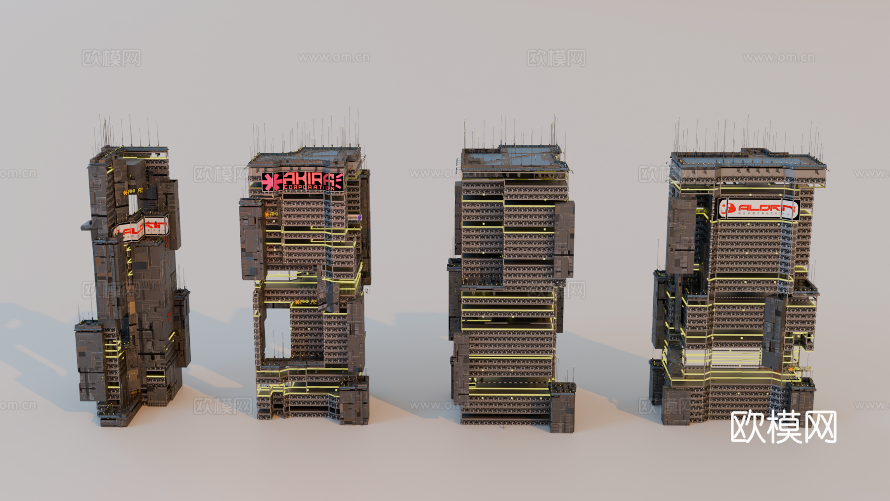 赛博朋克建筑 科幻建筑 商业街建筑 工业建筑 城市街道建筑su模型