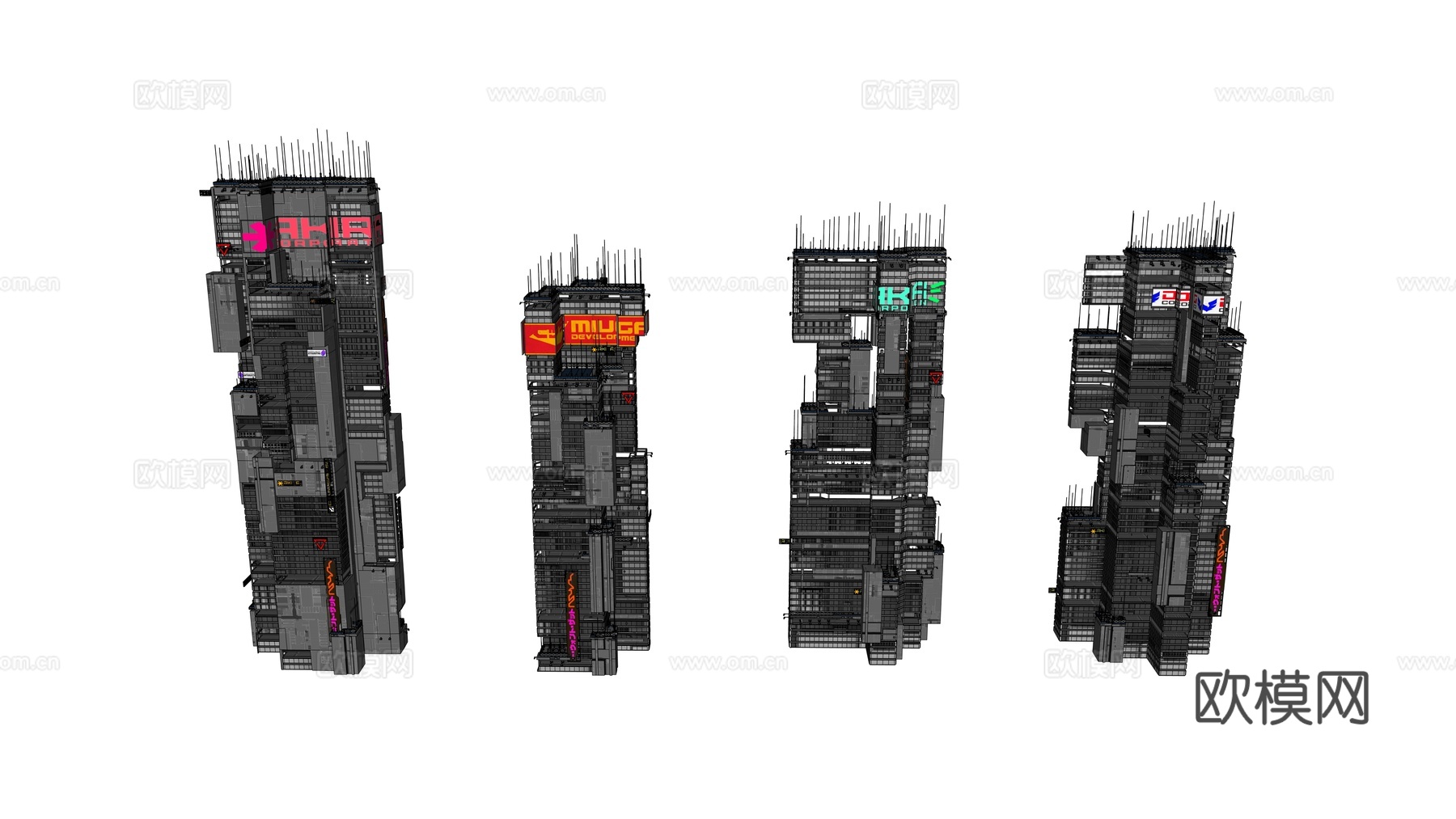 赛博朋克建筑 科幻建筑 商业街建筑 工业建筑 城市街道建筑su模型