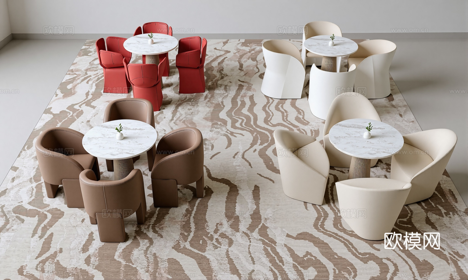 四套网红洽谈桌椅组合su模型