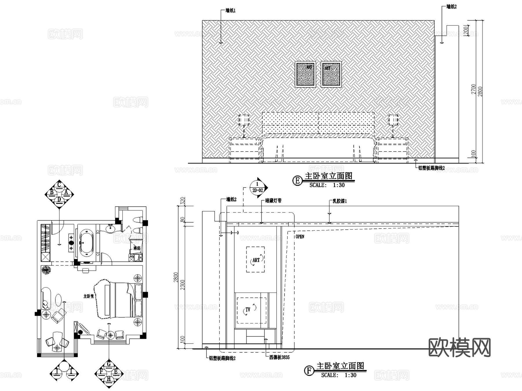舜苑简欧三层别墅室内家装CAD施工图cad施工图