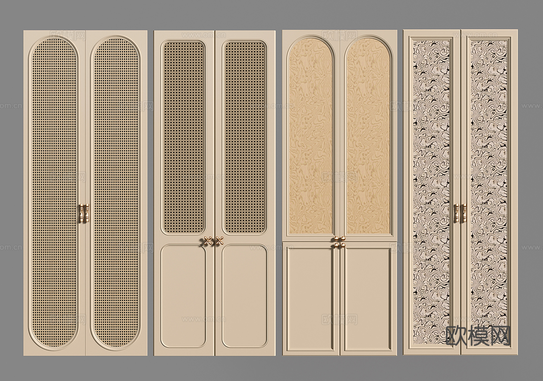奶油风衣柜门 树瘤木饰面门板 家具门 藤编竹编柜门su模型
