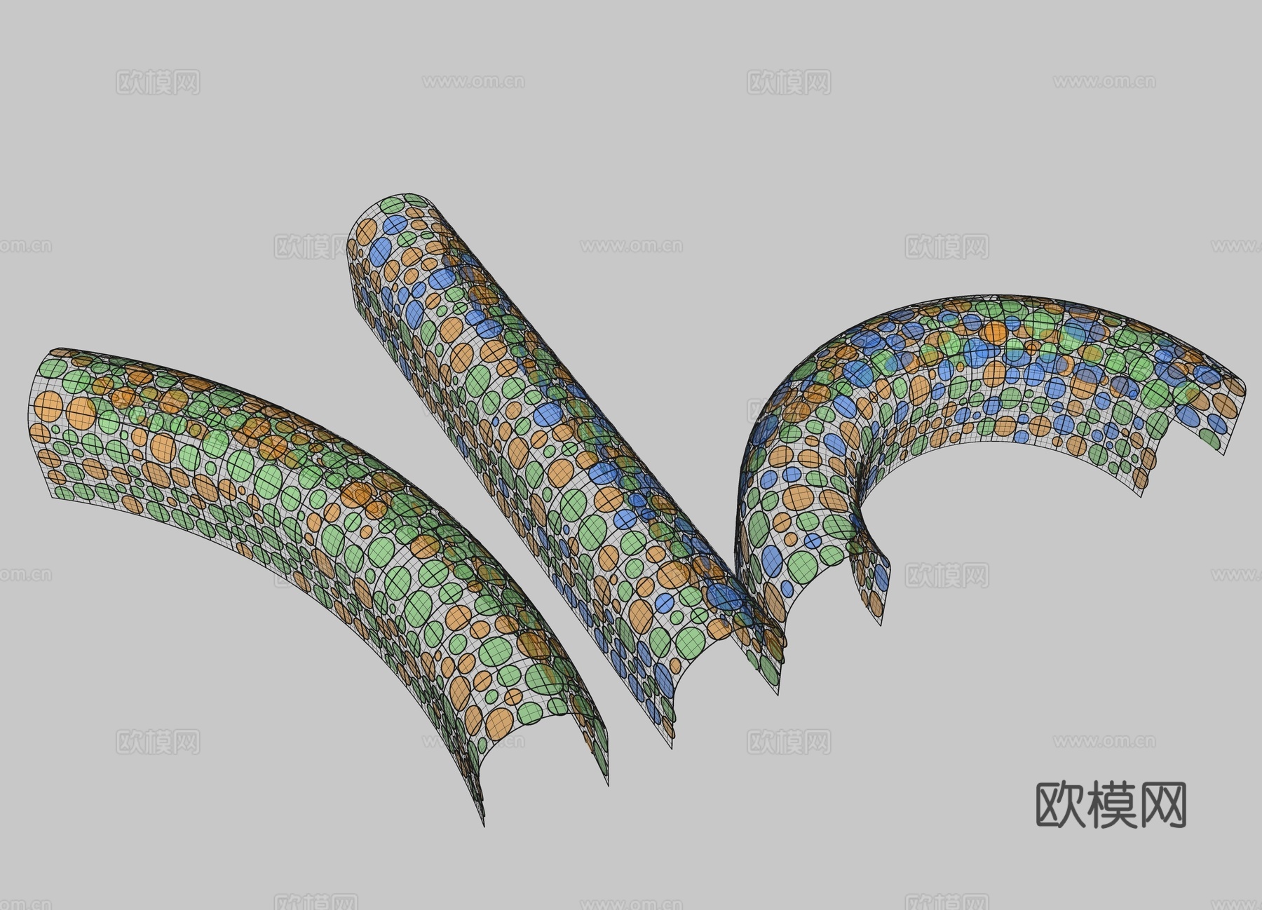 现代廊架 景观廊架 彩色玻璃廊架 公园廊架 连廊 景观过道su模型