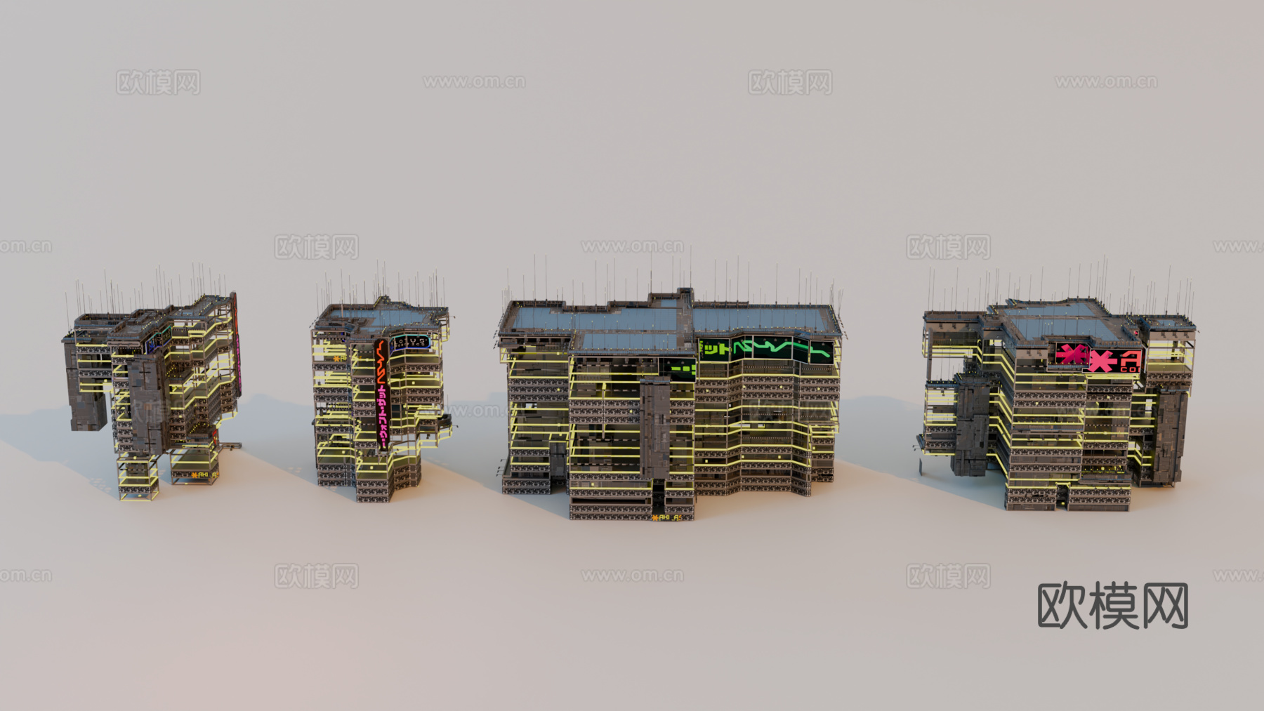 赛博朋克建筑 科幻建筑 商业街建筑 工业建筑 城市街道建筑su模型