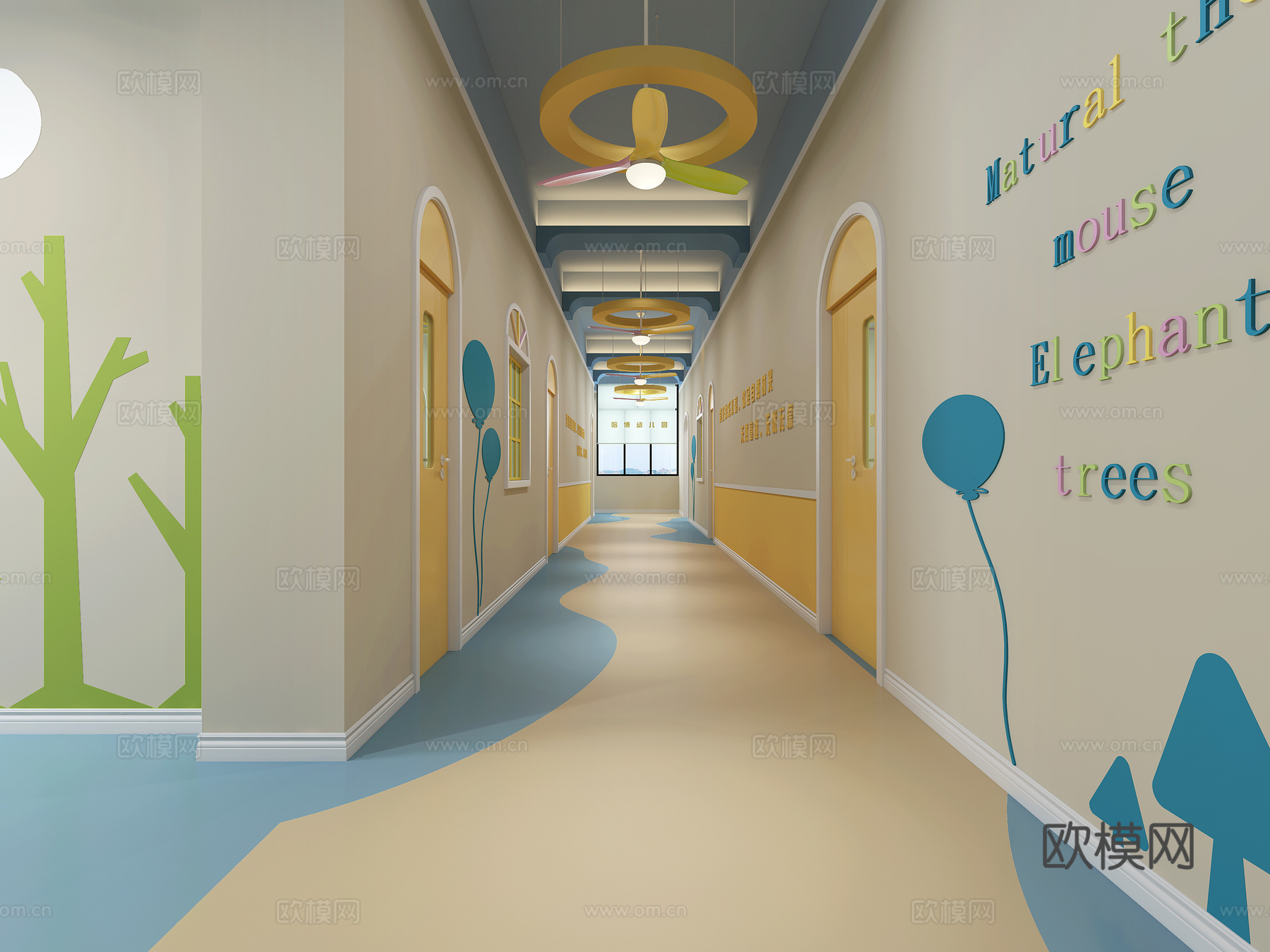 北欧现代北欧幼儿园教室 幼儿园过道 幼儿园走廊3d模型