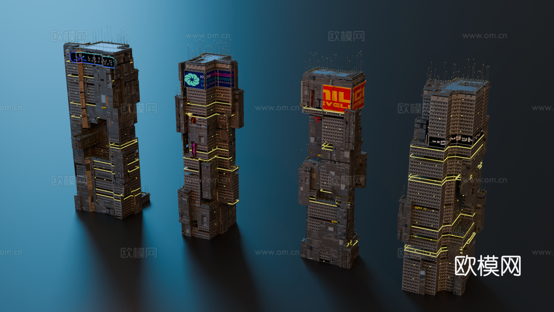赛博朋克建筑 科幻建筑 商业街建筑 工业建筑 城市街道建筑su模型