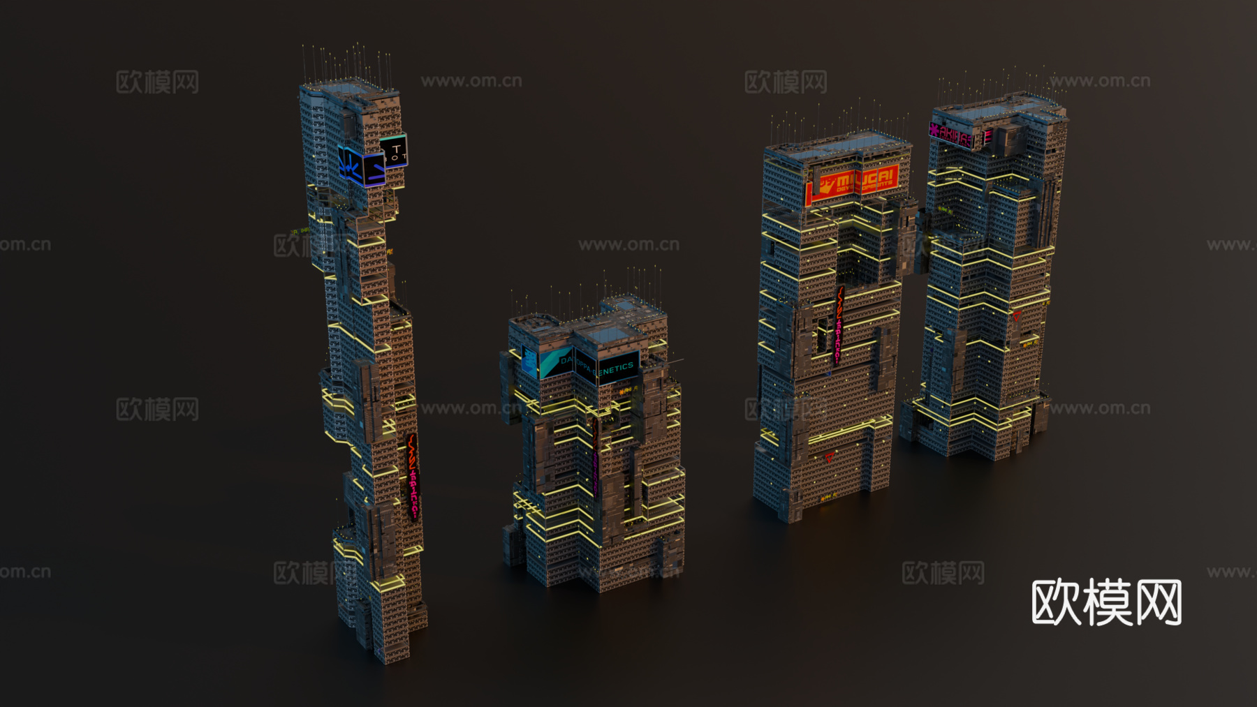 赛博朋克建筑 科幻建筑 商业街建筑 工业建筑 城市街道建筑su模型