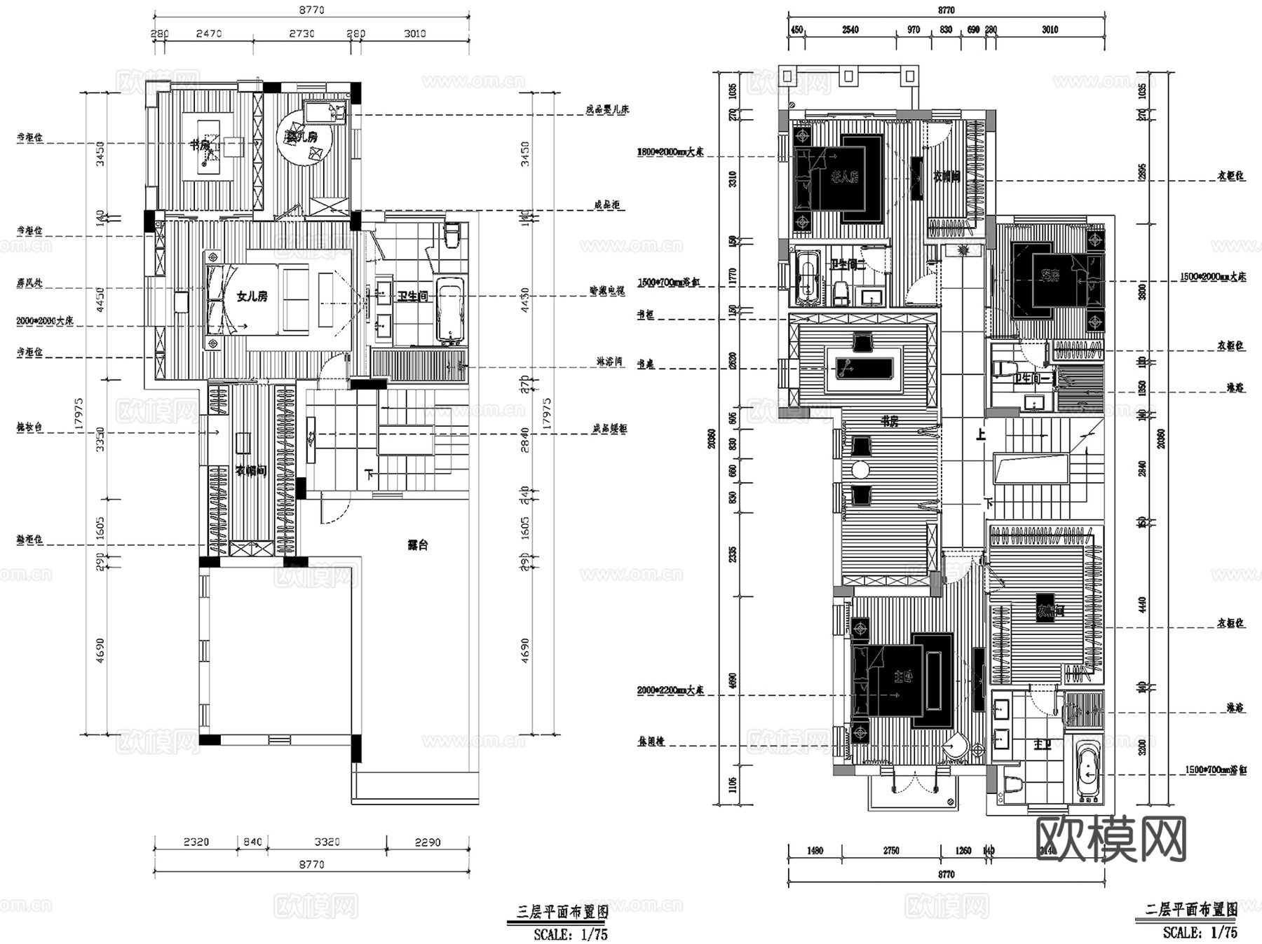 曦城P-301户型私宅三层别墅室内家装CAD施工图整套cad施工图