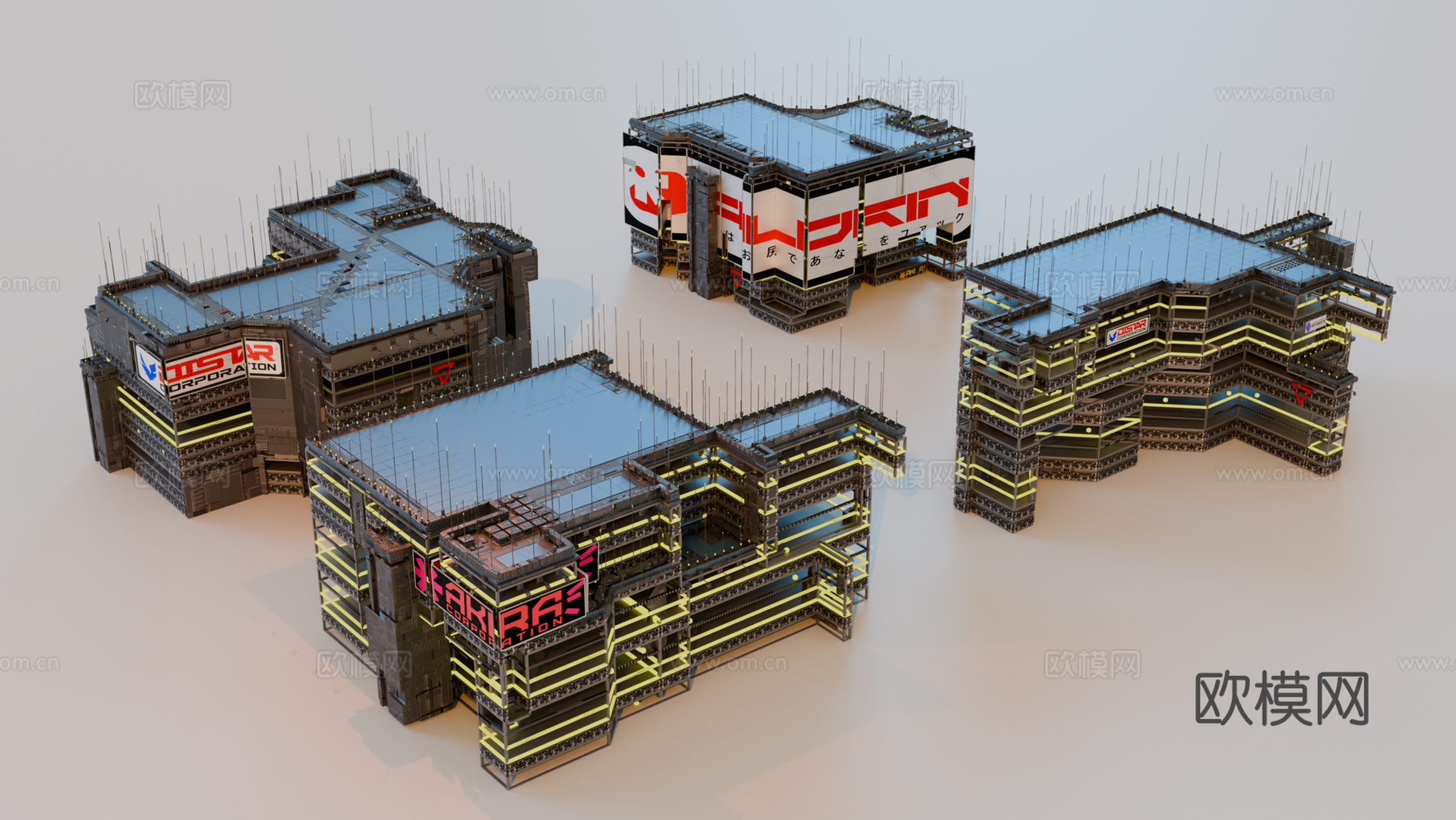 赛博朋克建筑 科幻建筑 商业街建筑 工业建筑 城市街道建筑su模型