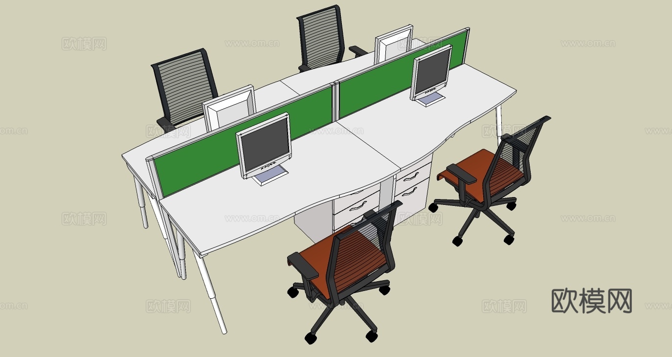 办公工位 办公班台 办公家具 工位 办公室 屏风工位su模型下载