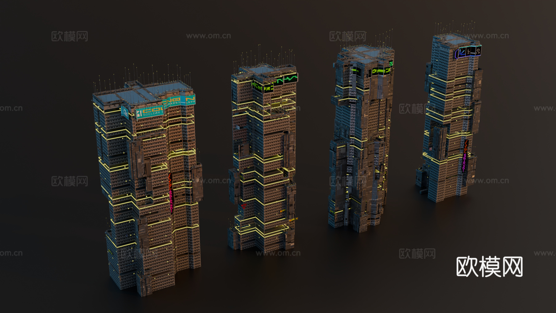 赛博朋克建筑 科幻建筑 商业街建筑 工业建筑 城市街道建筑su模型