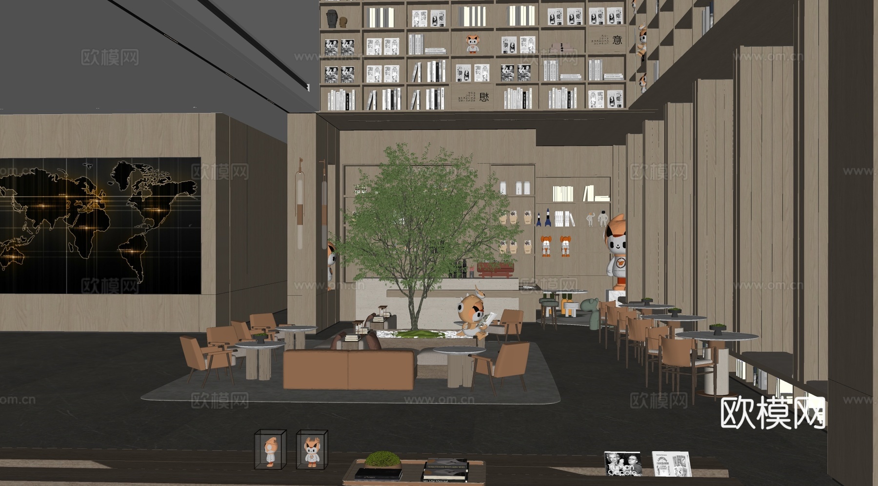 现代售楼处洽谈区 书店 书吧 咖啡区 水吧区 休息区su模型