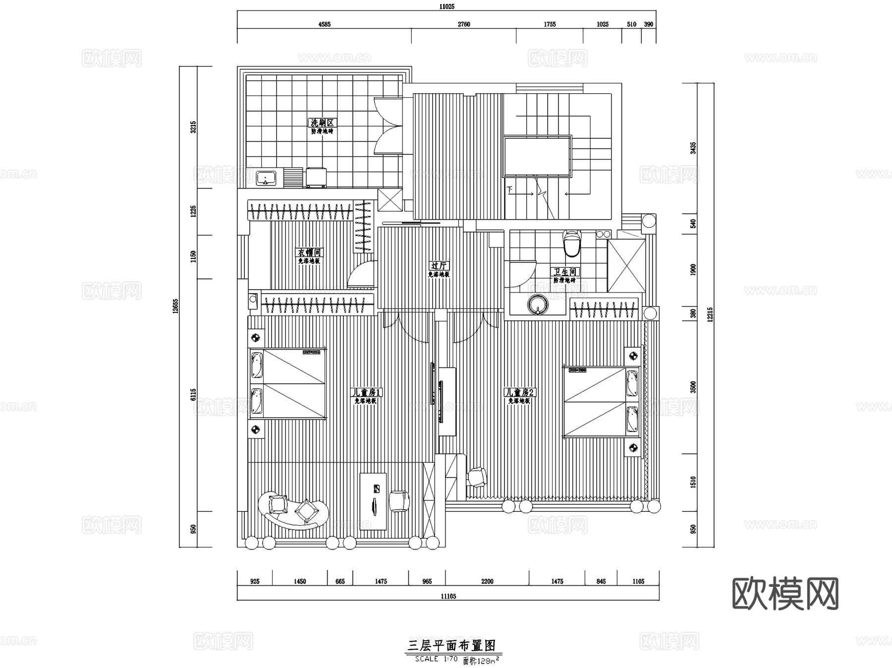 小汤山现代三层别墅室内家装CAD施工图cad施工图