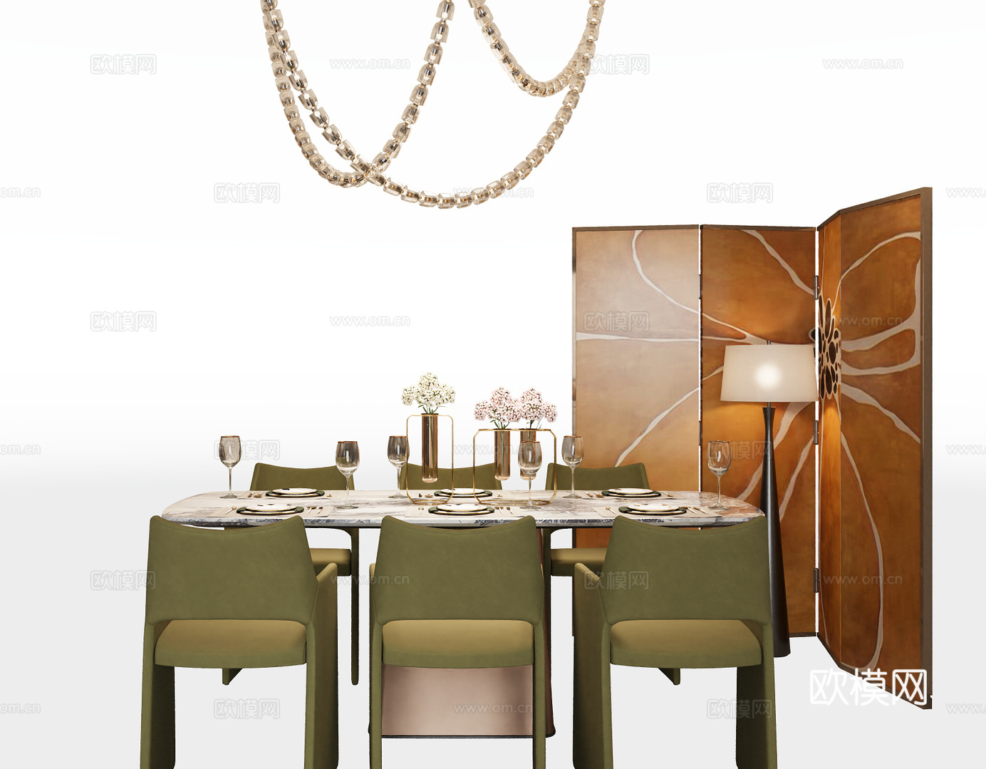 现代轻奢餐桌椅组合su模型