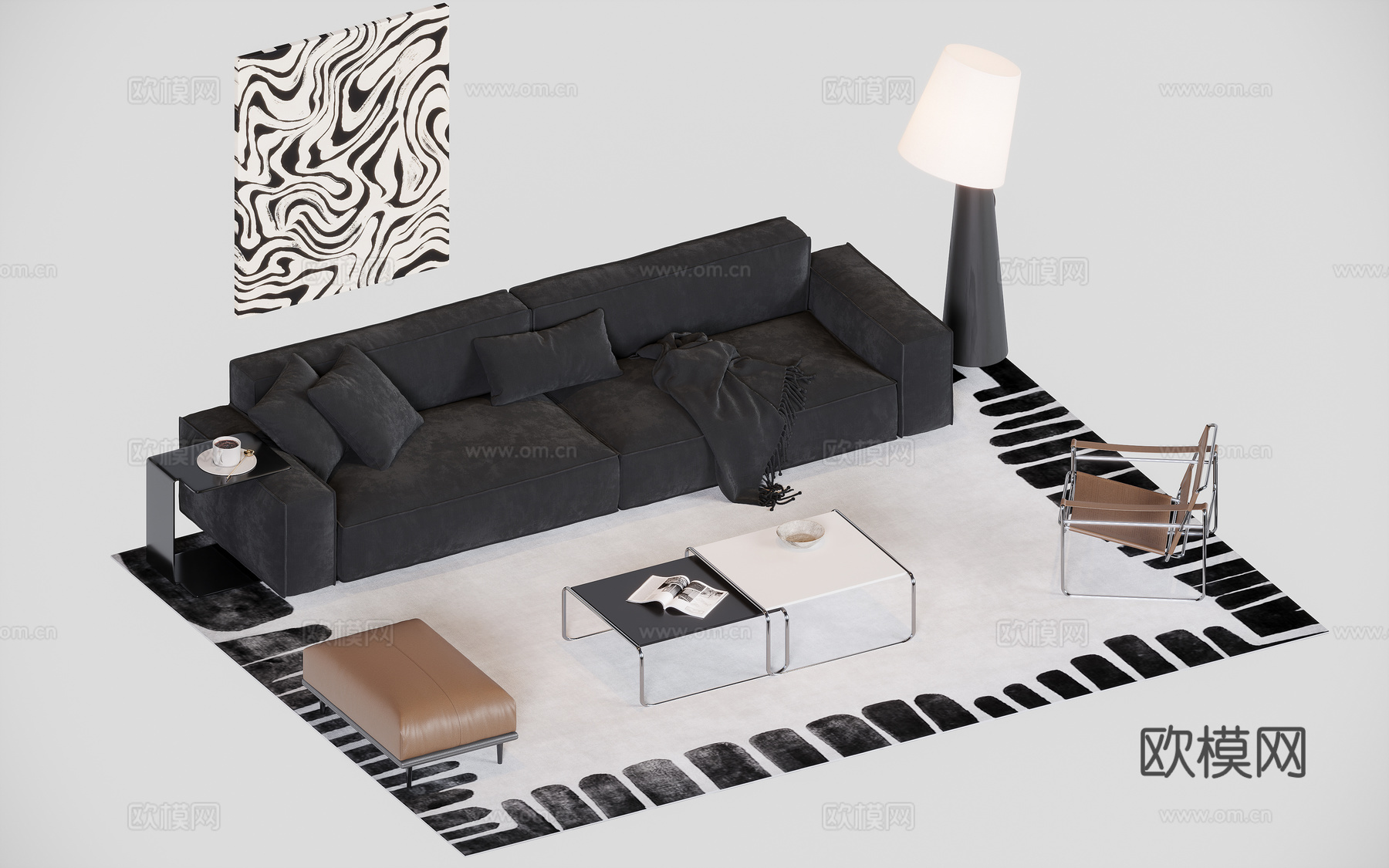 现代极简沙发组合su模型