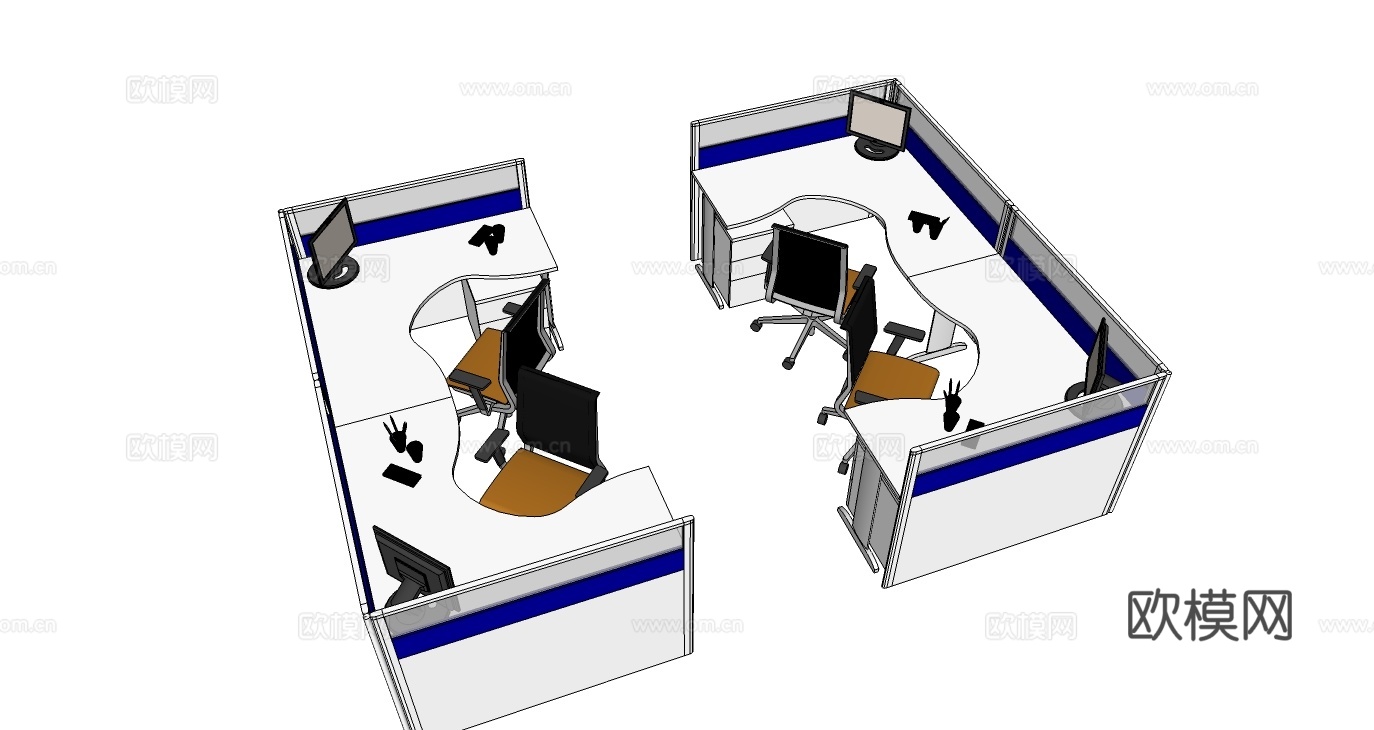 办公工位 办公班台 办公家具 工位 办公室 屏风工位su模型