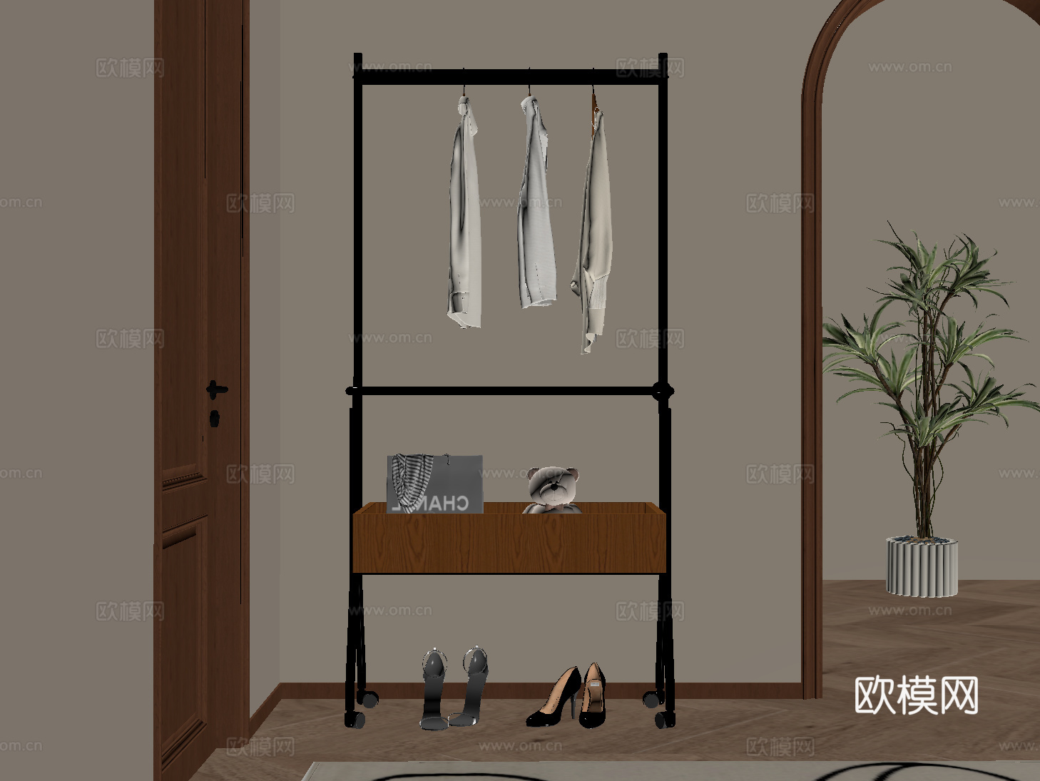 中古衣架 挂衣架 现代衣帽架 落地衣架su模型