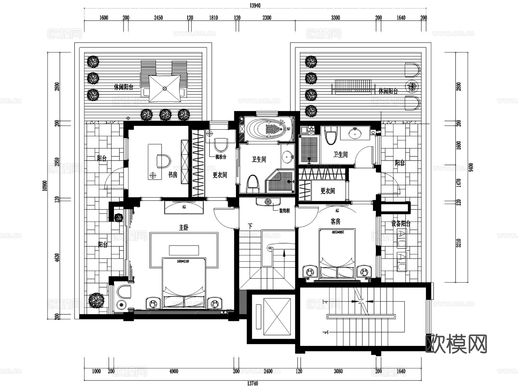 星海湾35#三层别墅室内家装CAD施工图cad施工图