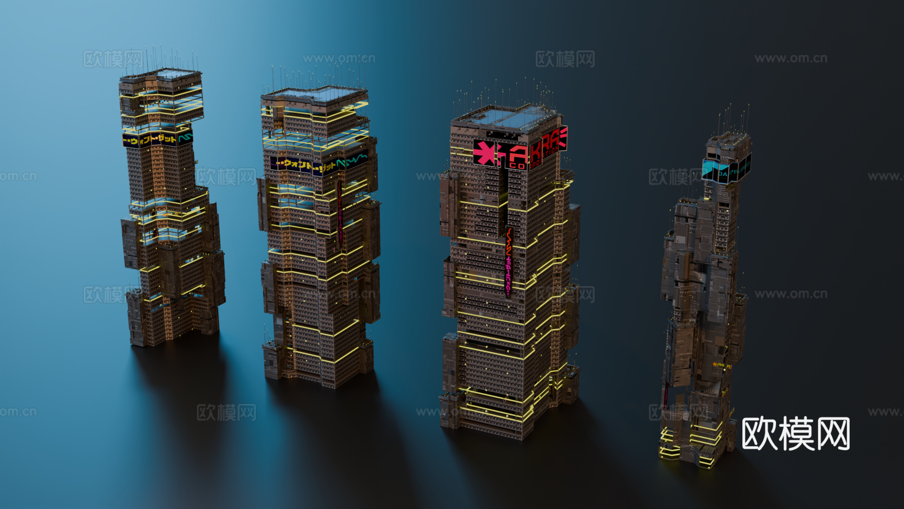 赛博朋克建筑 科幻建筑 商业街建筑 工业建筑 城市街道建筑su模型