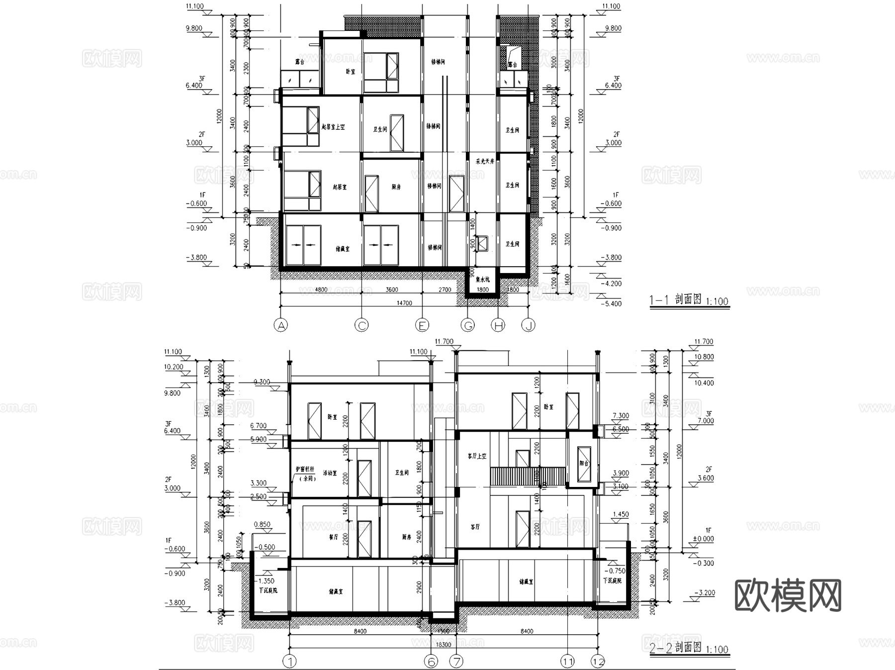 瑞安翠湖山居B地块别墅建筑CAD施工图cad施工图