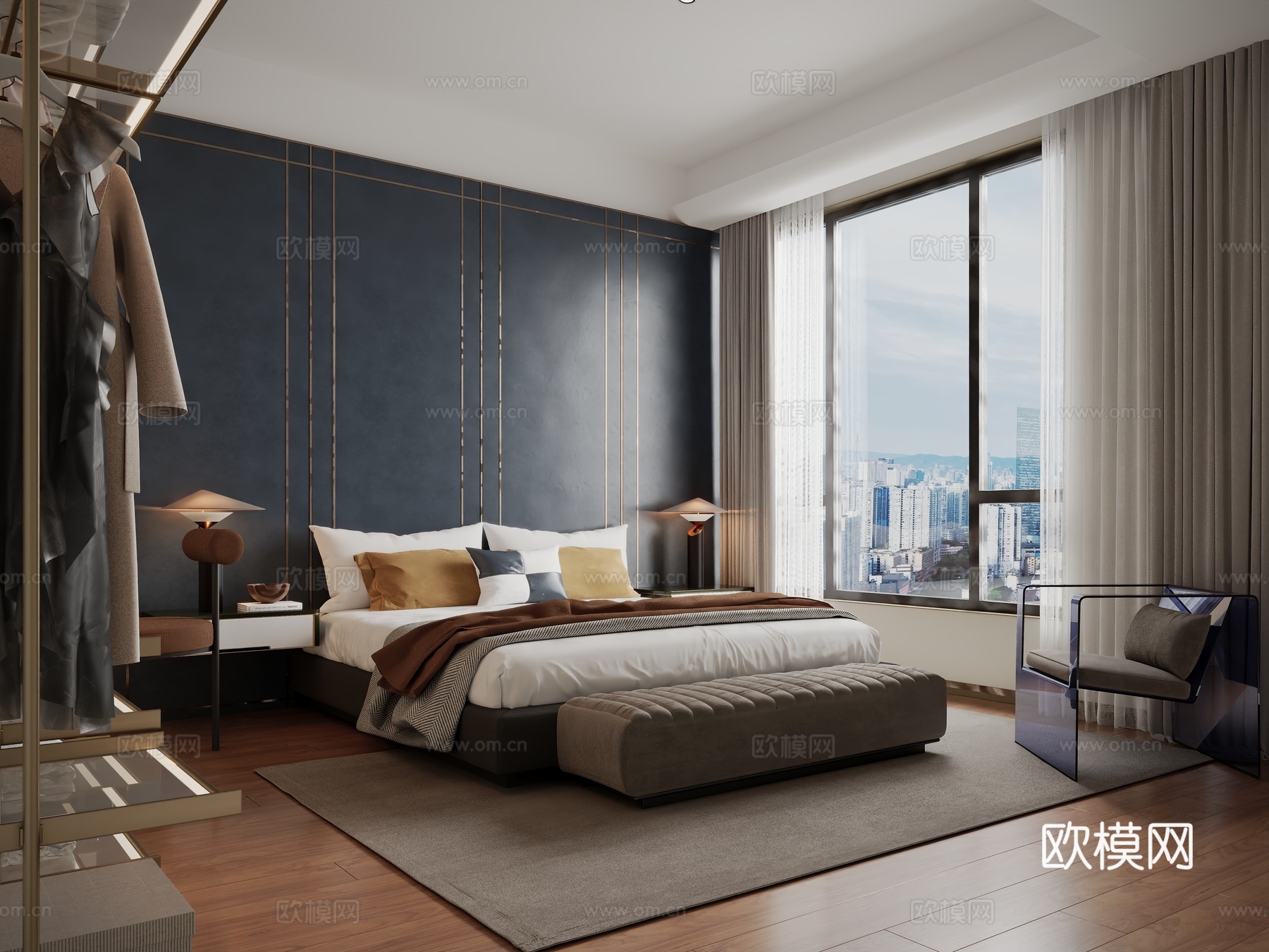 现代家居卧室su模型