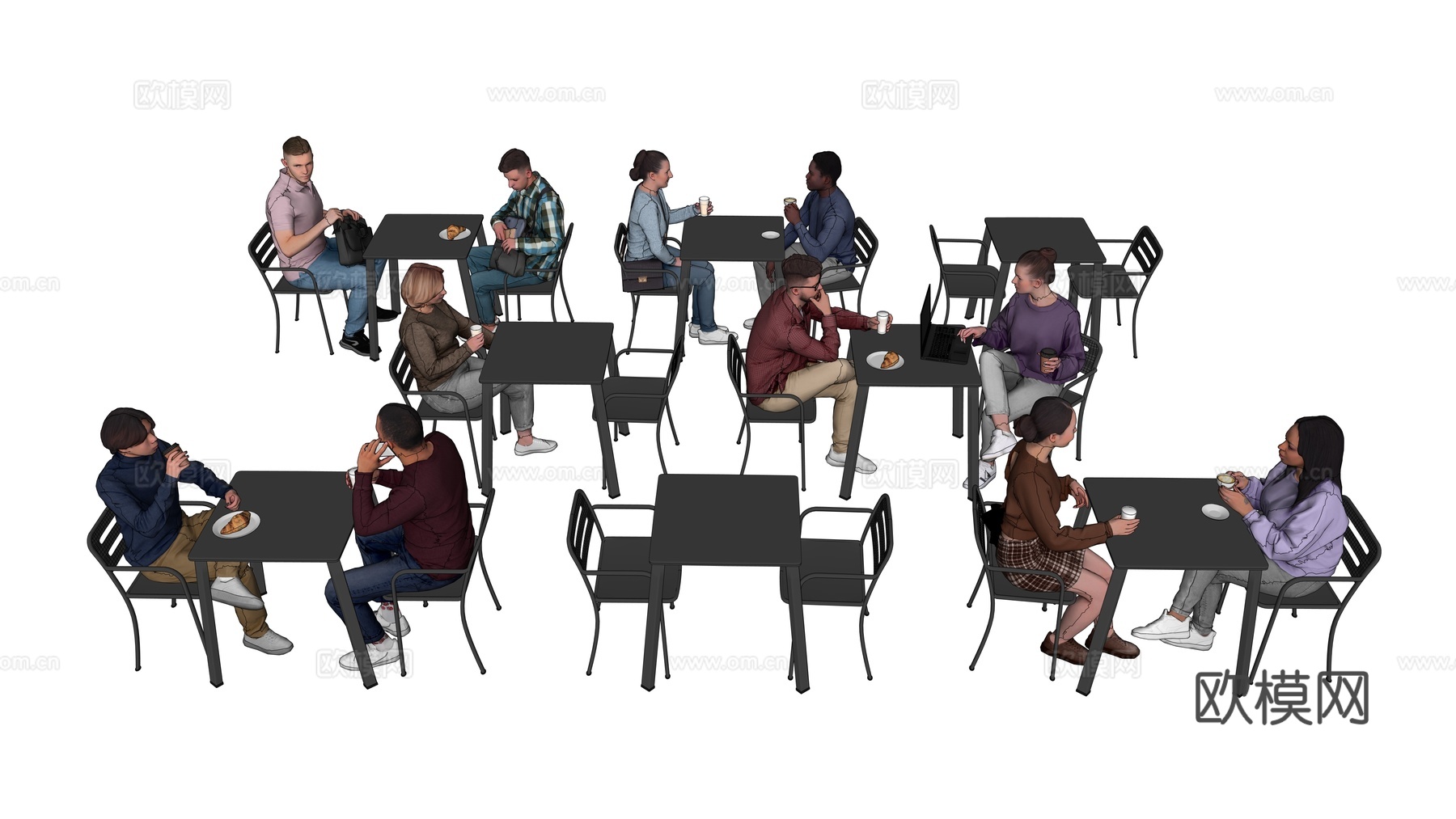 人物 多人 商务男女人物 人物组合 场景人物su模型