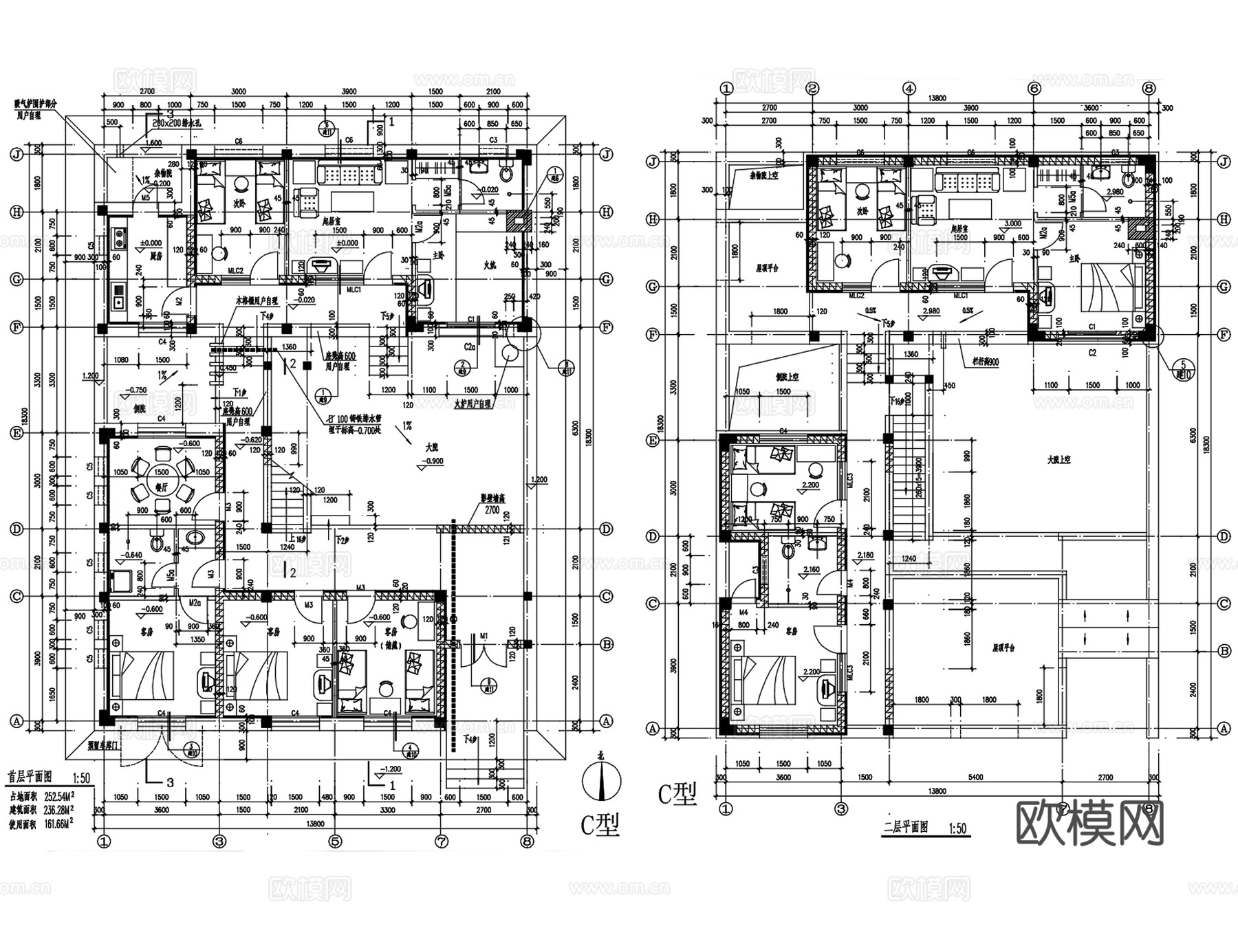 农村乡村住宅自建房私家别墅建筑CAD施工图集 70套cad施工图