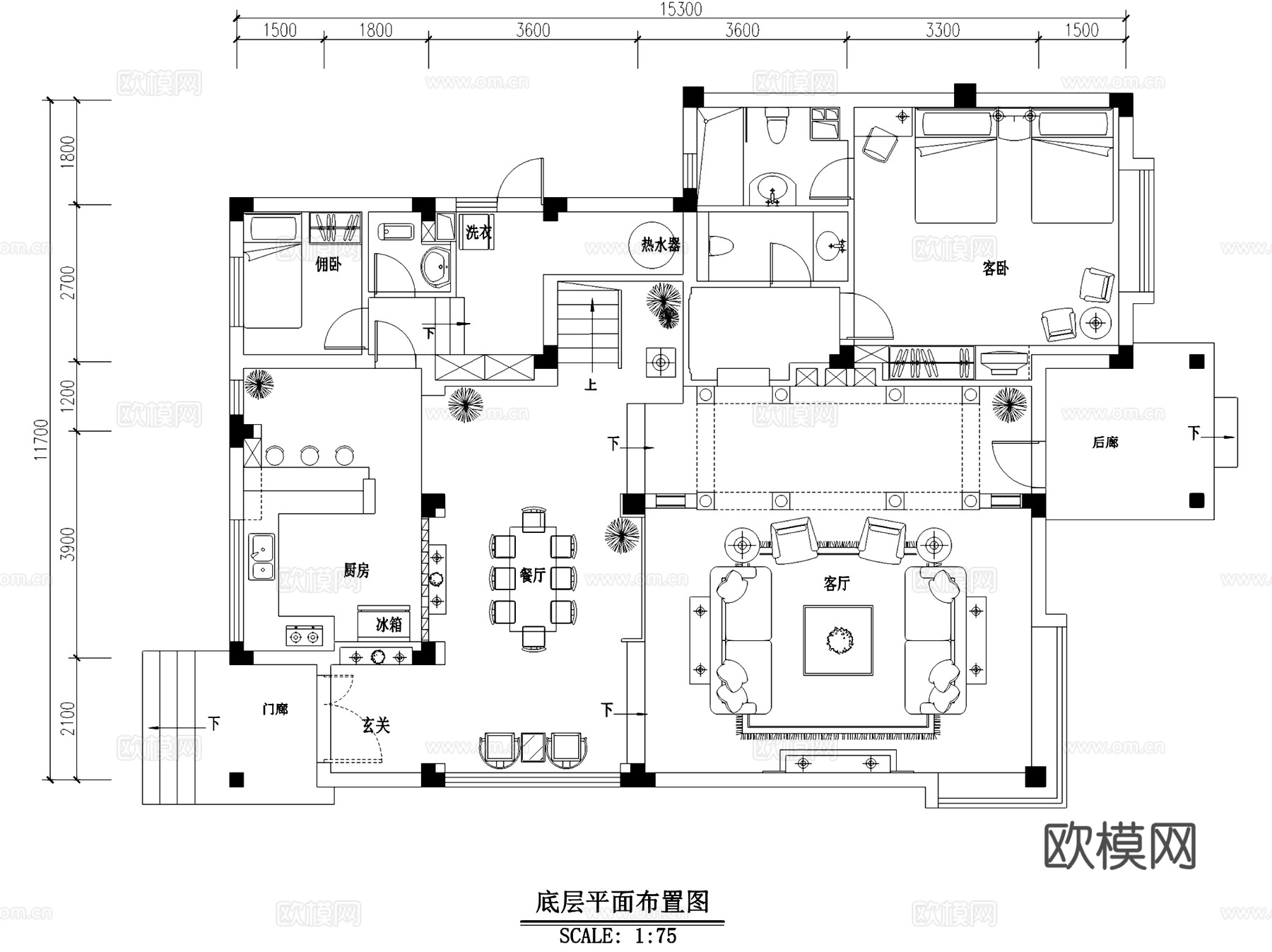 舜苑简欧三层别墅室内家装CAD施工图cad施工图