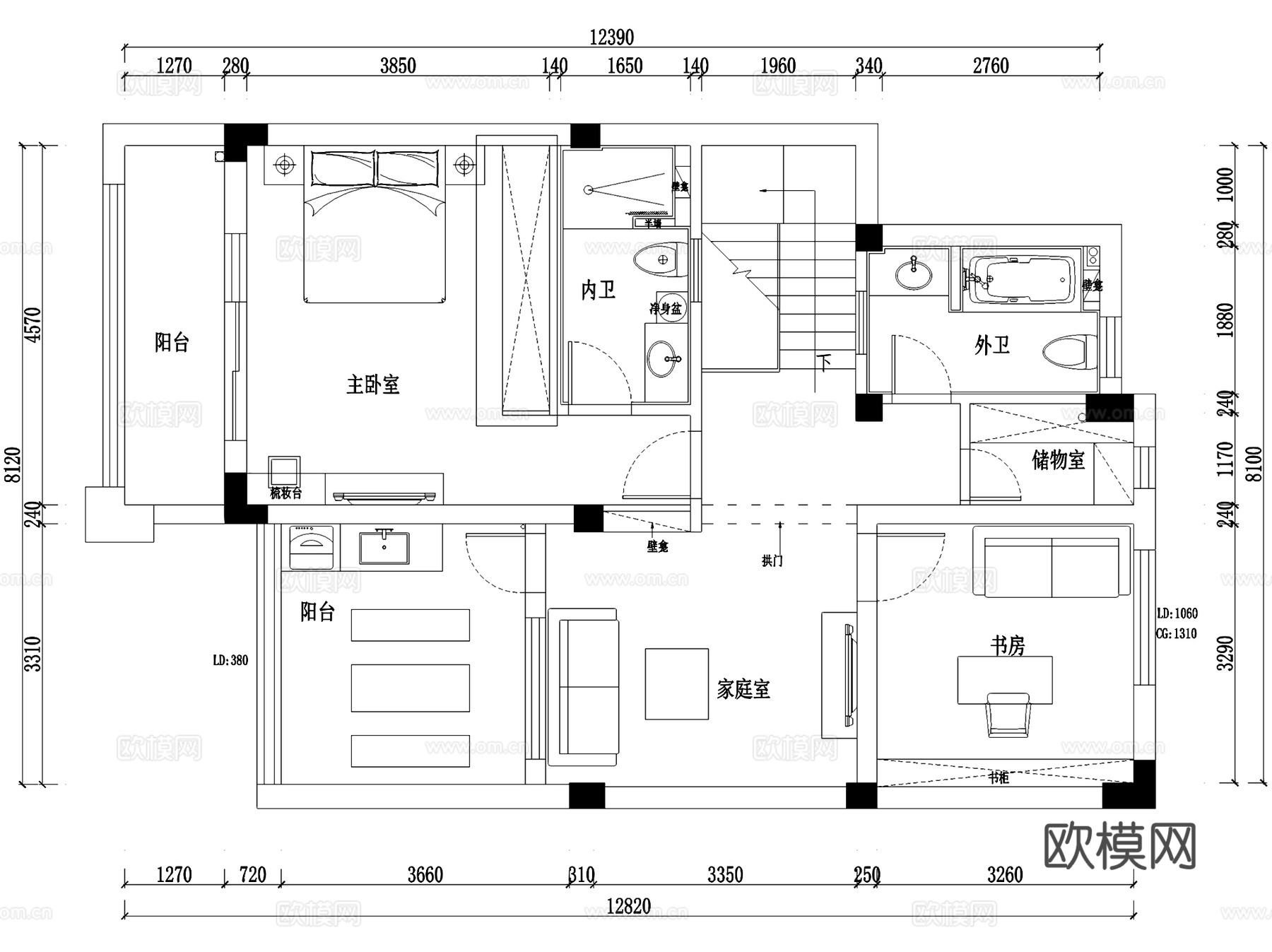 现代园墅美式二层别墅室内家装CAD施工图cad施工图
