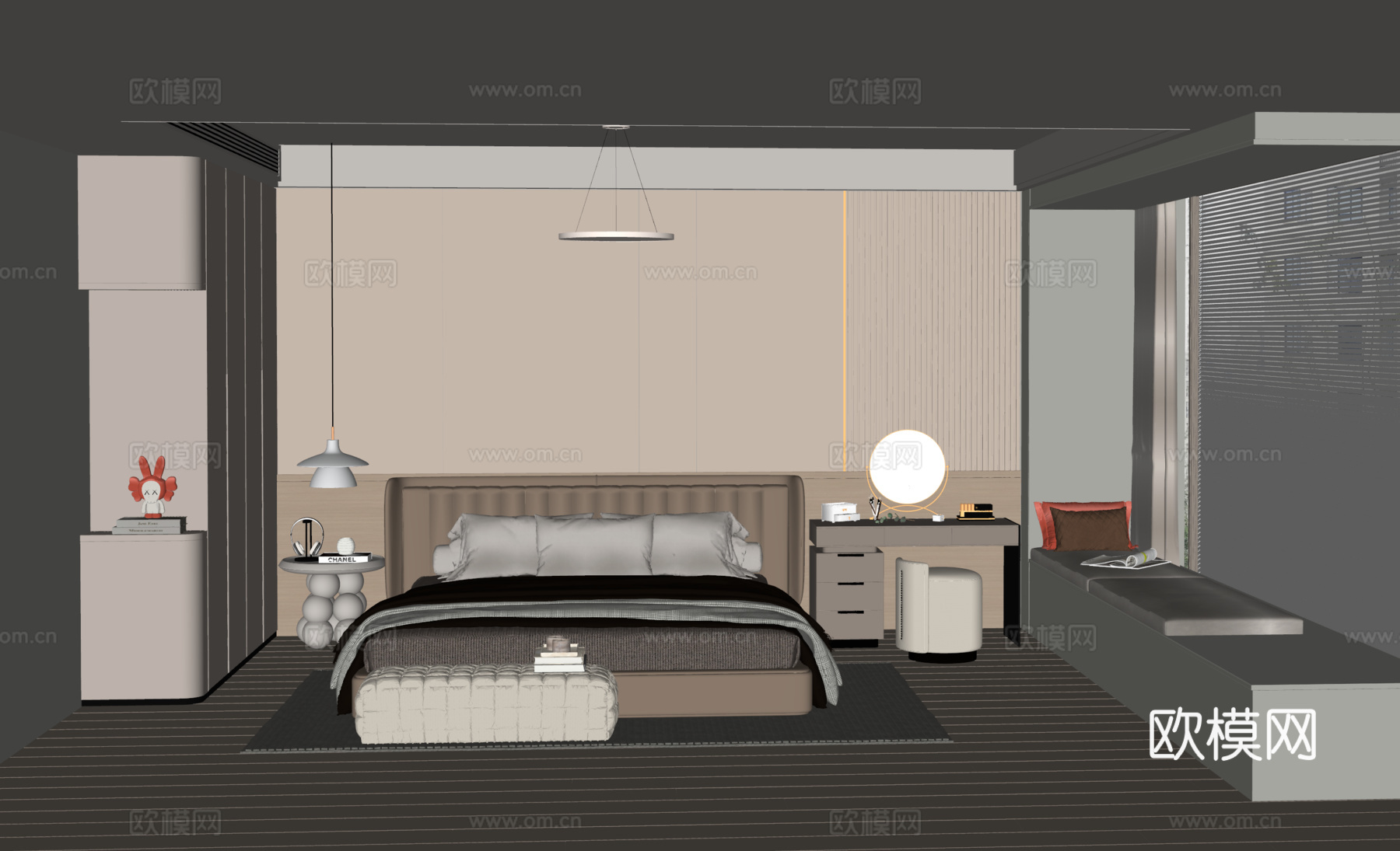 奶油风现代卧室su模型