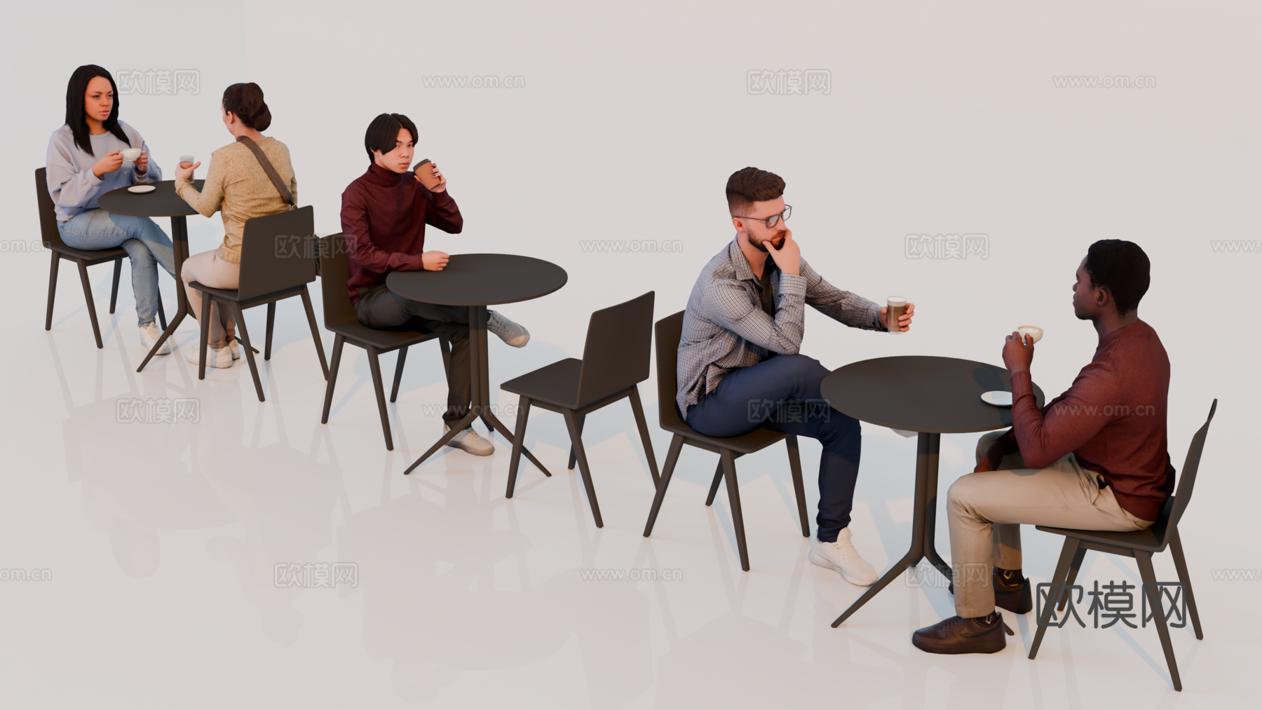 人物 多人 商务男女人物 人物组合 场景人物su模型