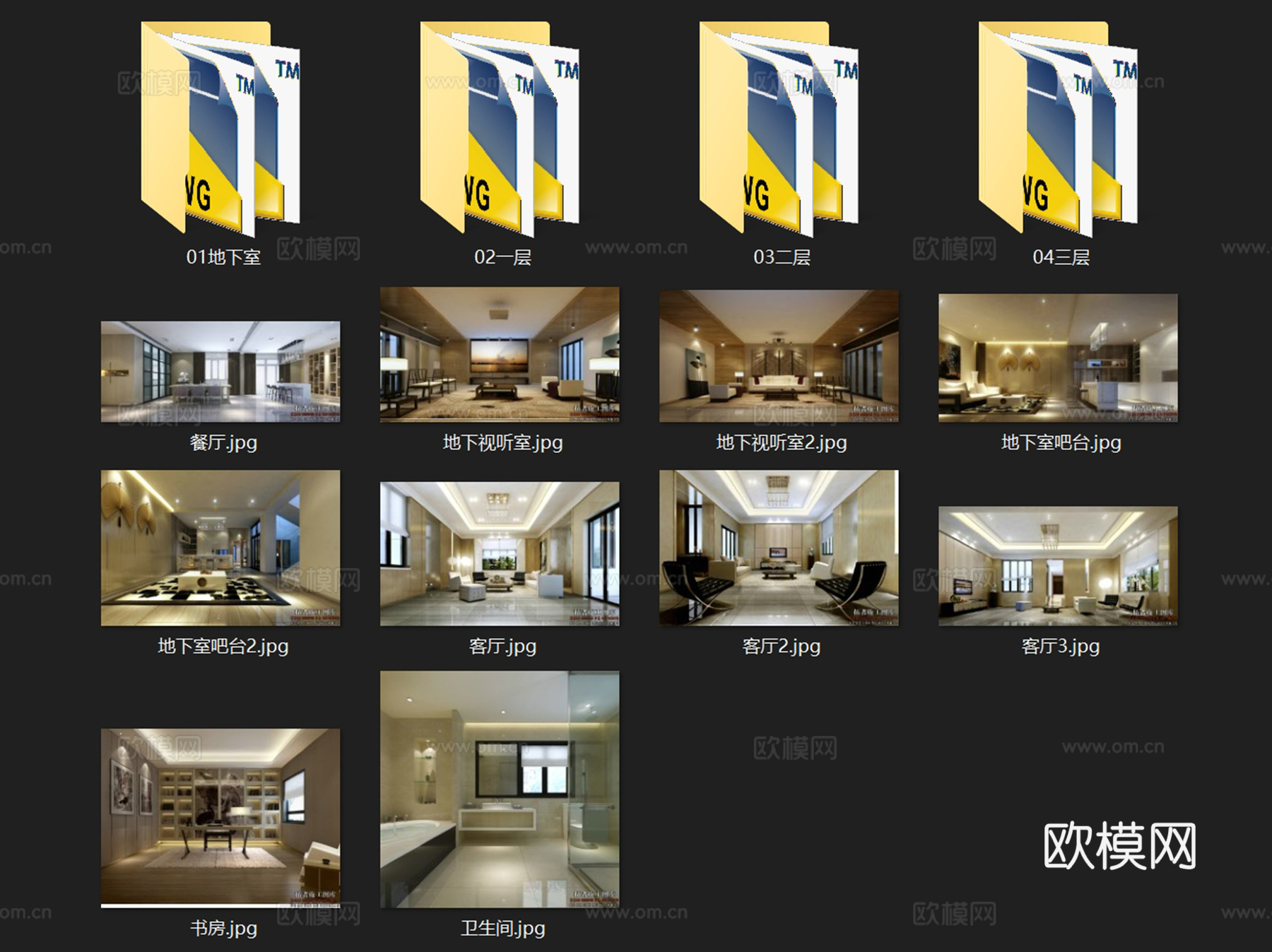 曦城现代私宅三层别墅室内家装CAD施工图整套cad施工图