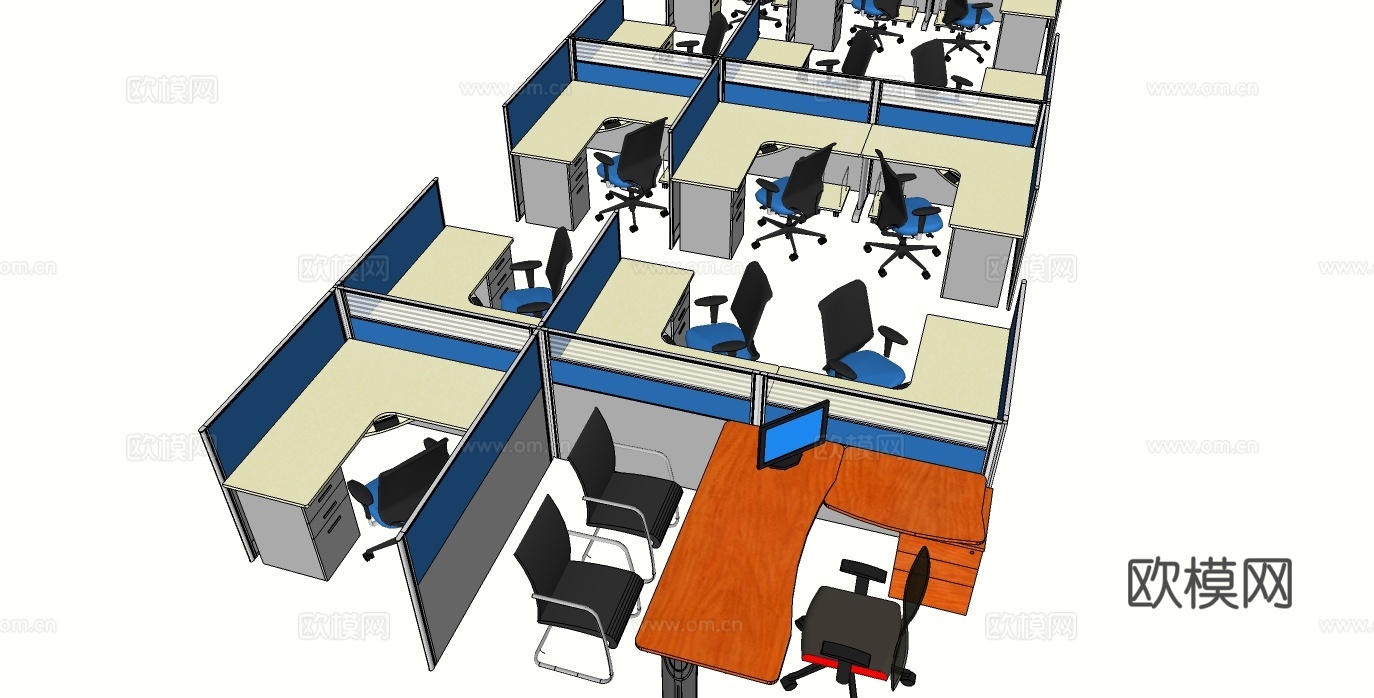 办公工位 办公班台 办公家具 工位 办公室 屏风工位su模型
