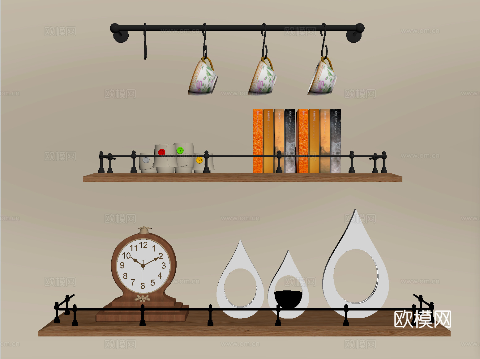 现代墙面置物架 摆件 墙饰su模型