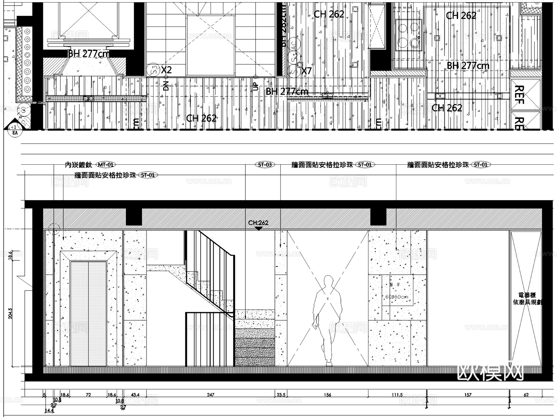远洋天著春秋265户型三层别墅室内家装CAD施工图整套cad施工图