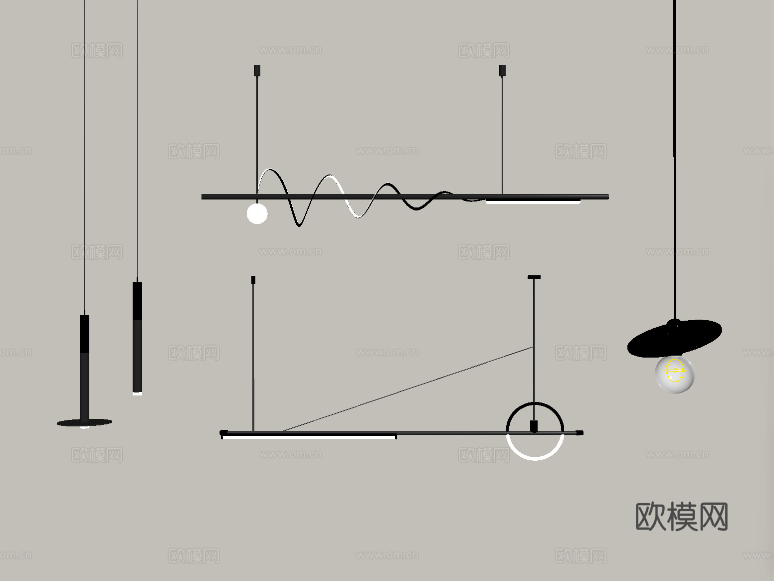现代吊顶组合 金属su模型