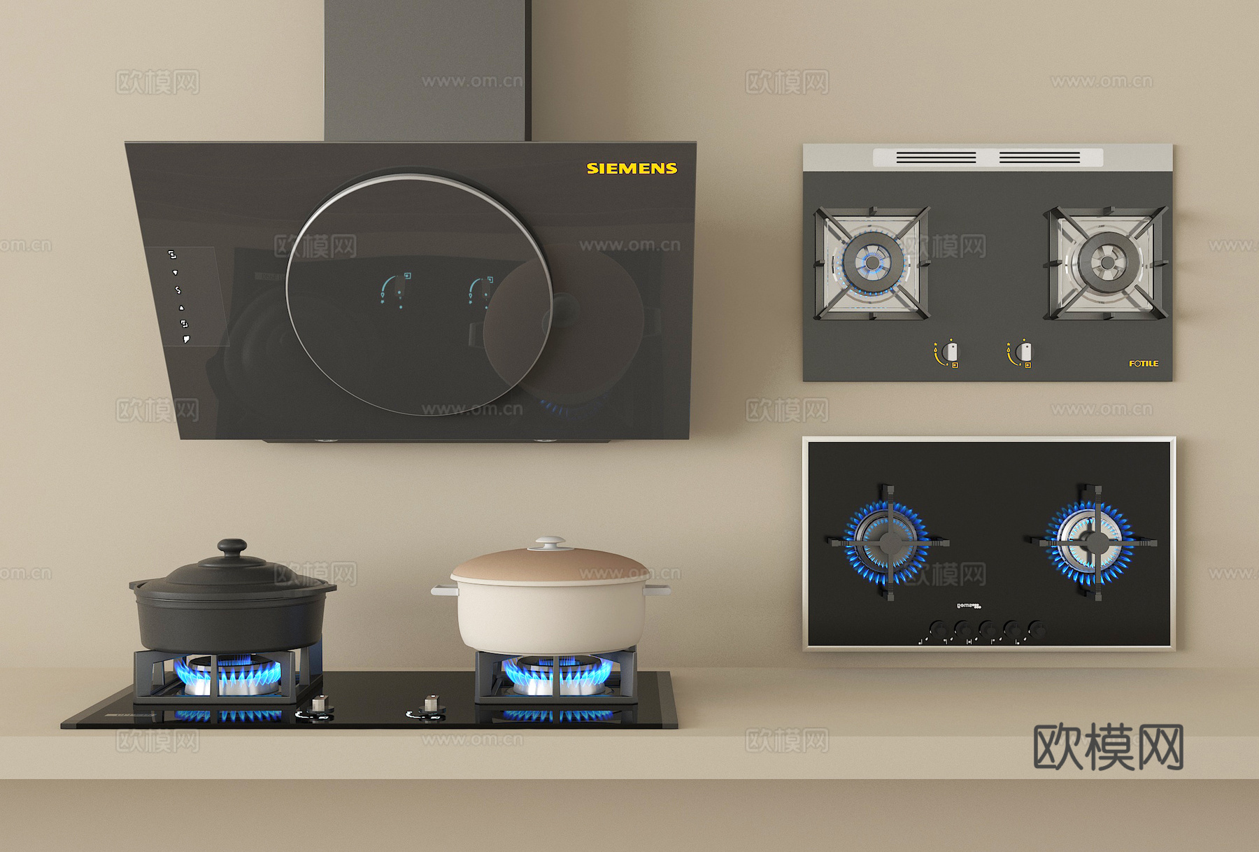 现代油烟机 燃气灶 炉具su模型