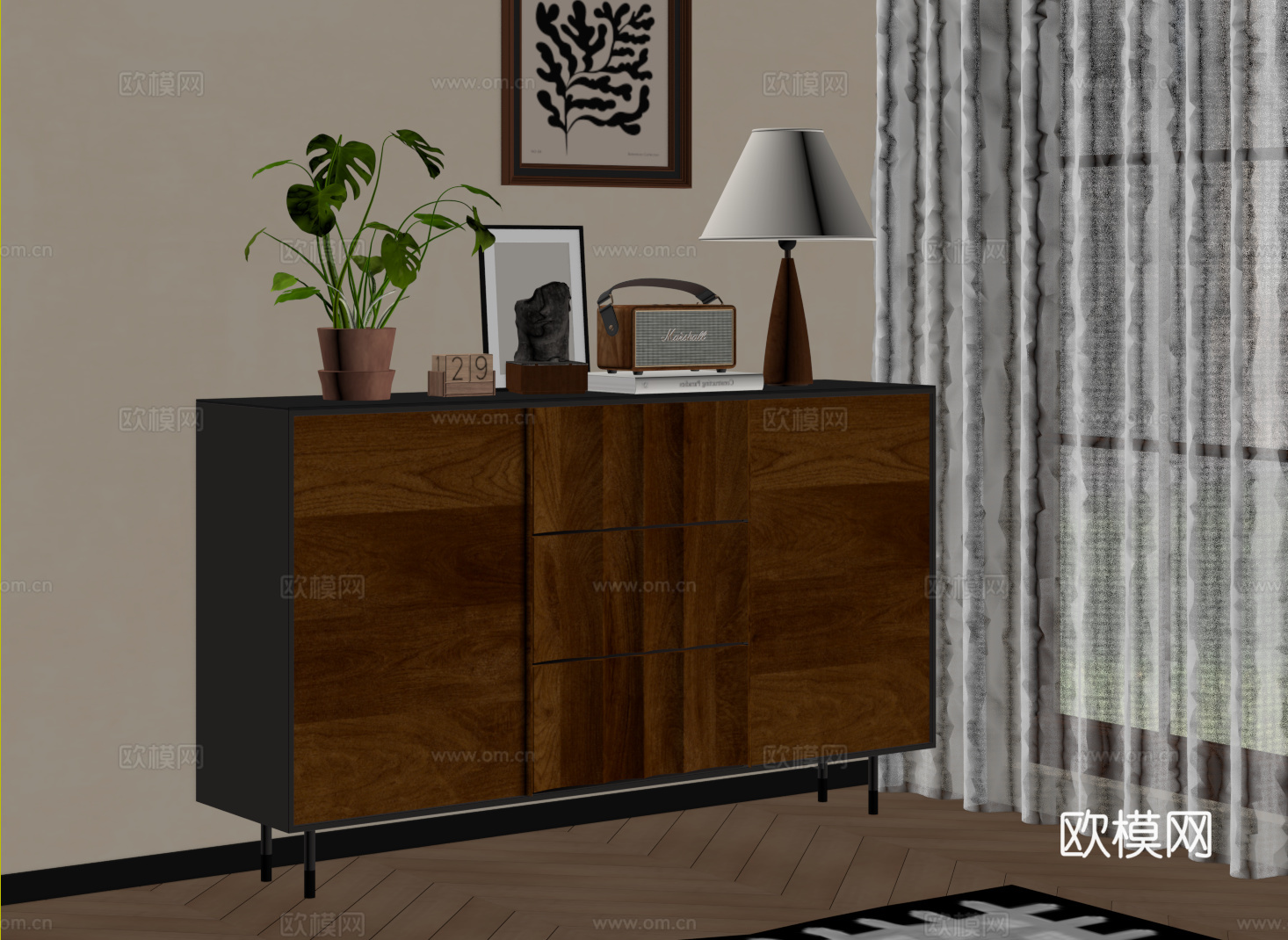 中古侘寂玄关柜 边柜 餐边柜 收纳储物柜 斗柜su模型