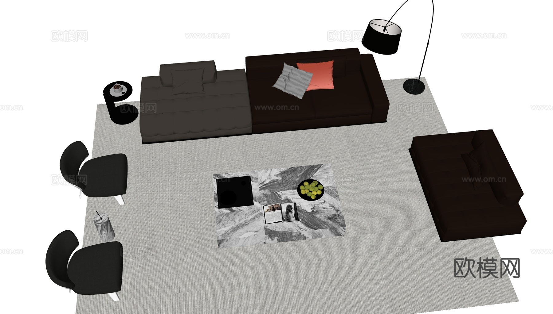 现代意式沙发组合su模型