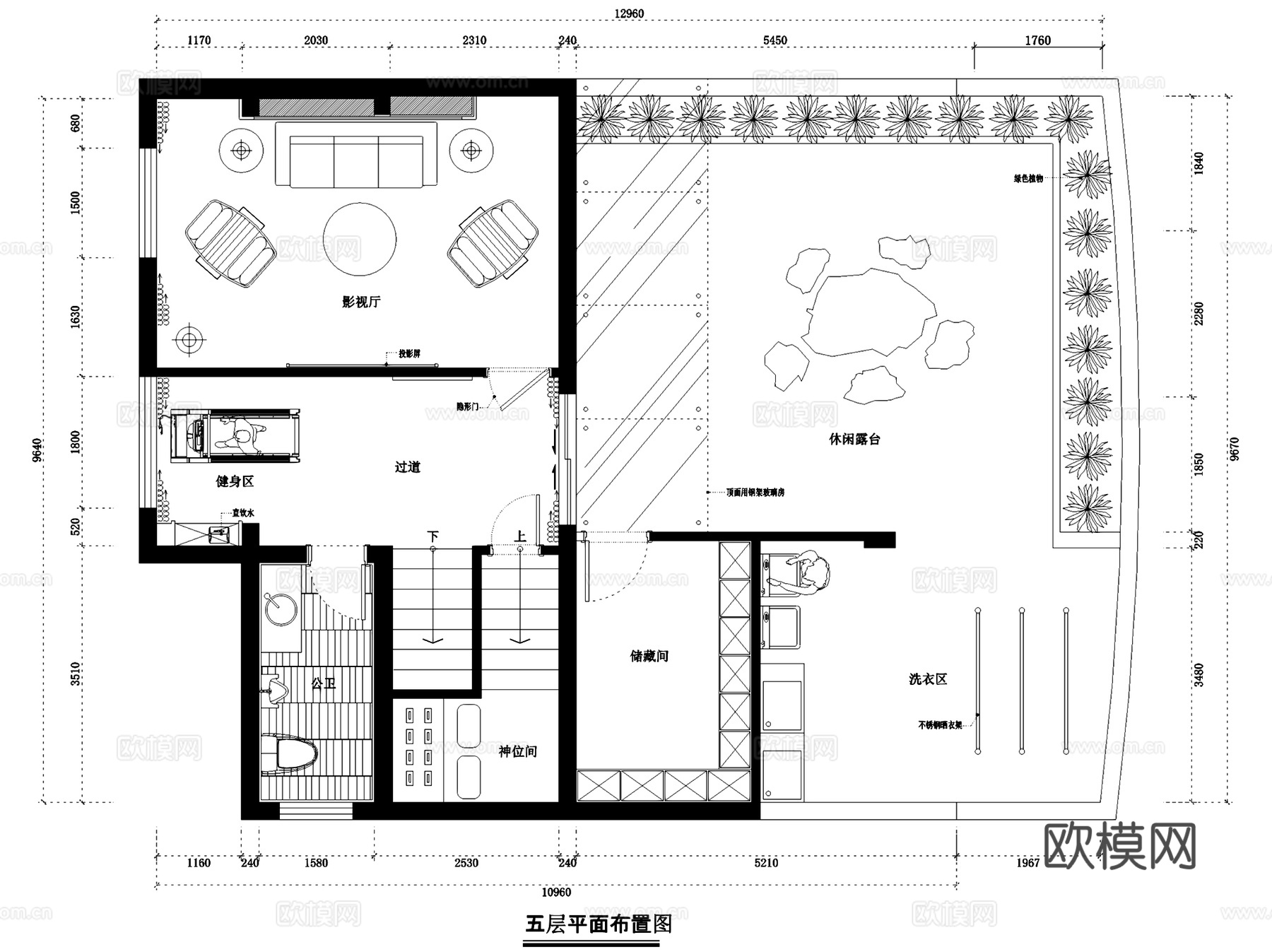 长乐中式私宅别墅顶层公区室内家装CAD施工图cad施工图
