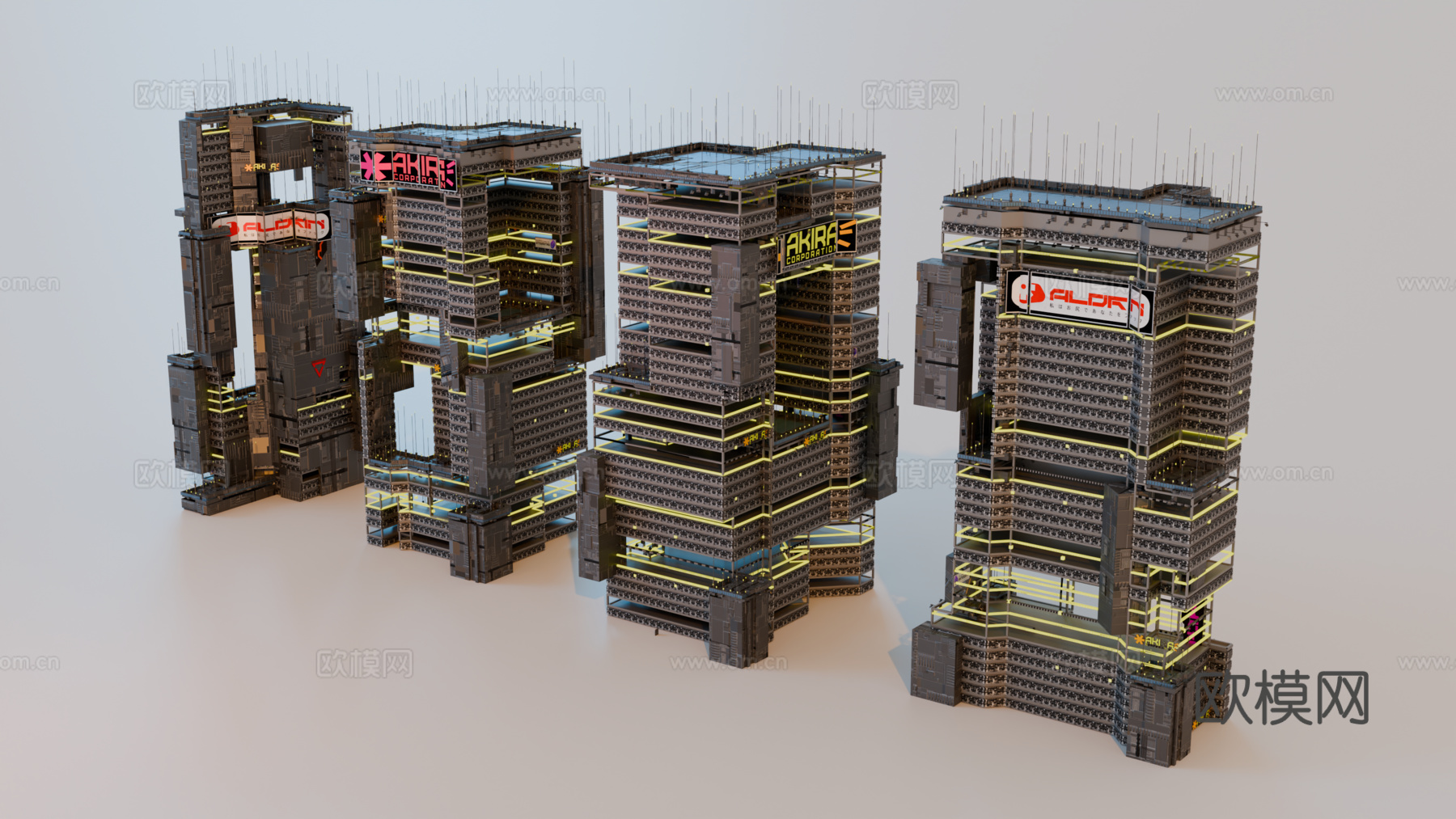 赛博朋克建筑 科幻建筑 商业街建筑 工业建筑 城市街道建筑su模型
