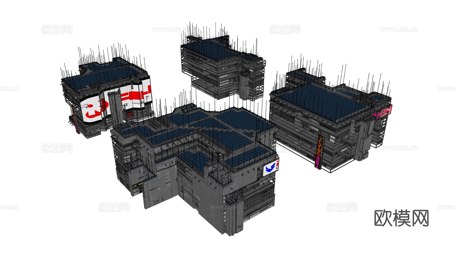 赛博朋克建筑 科幻建筑 商业街建筑 工业建筑 城市街道建筑su模型