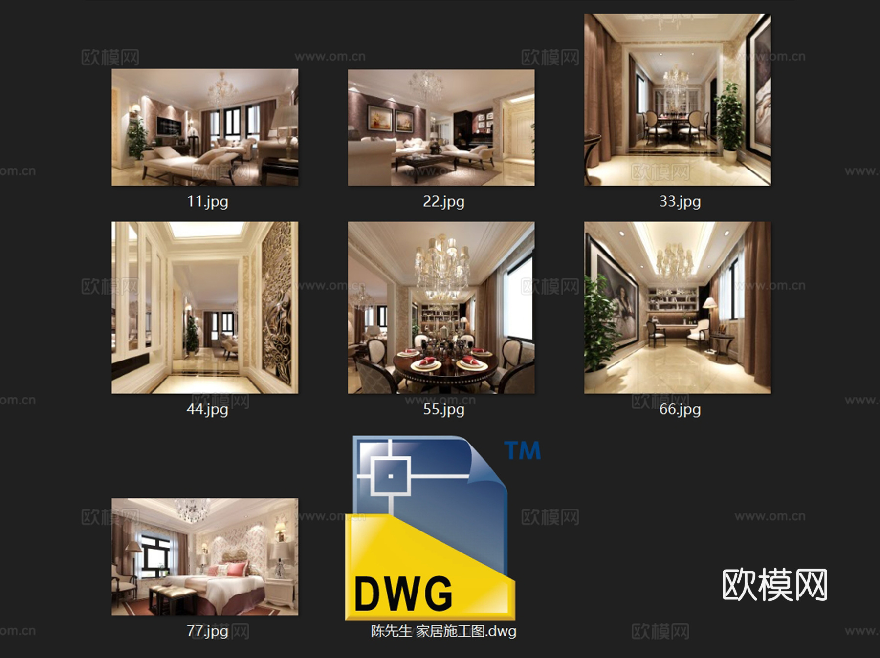欧式三室两厅两卫私宅室内家装CAD施工图cad施工图