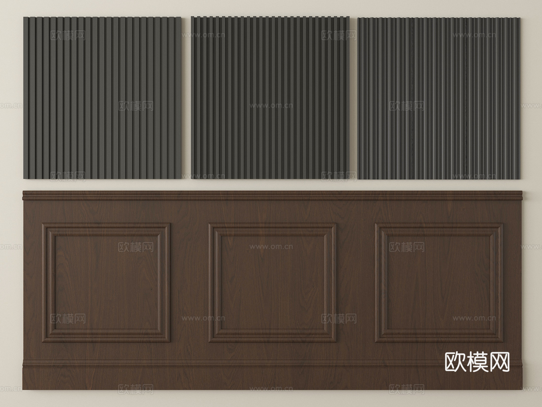 现代长城板 格栅板 护墙板 波浪板su模型