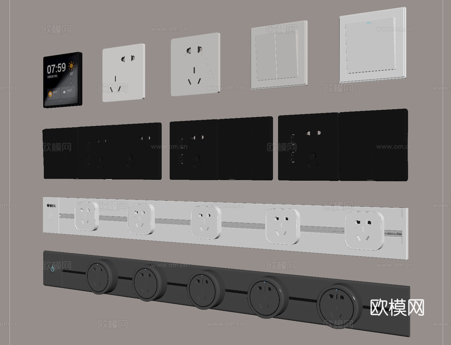 现代开关 插座组合 智能控制面板 轨道插座su模型