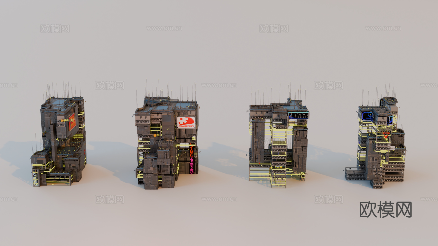 赛博朋克建筑 科幻建筑 商业街建筑 工业建筑 城市街道建筑su模型