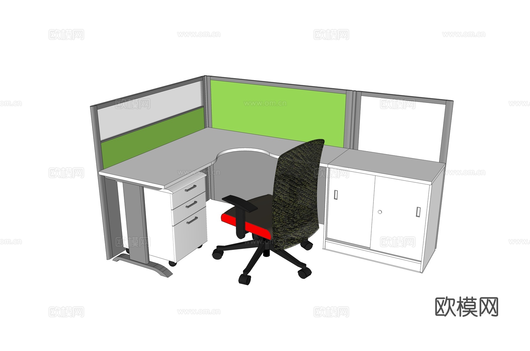 办公工位 办公班台 办公家具 工位 办公室 屏风工位su模型下载