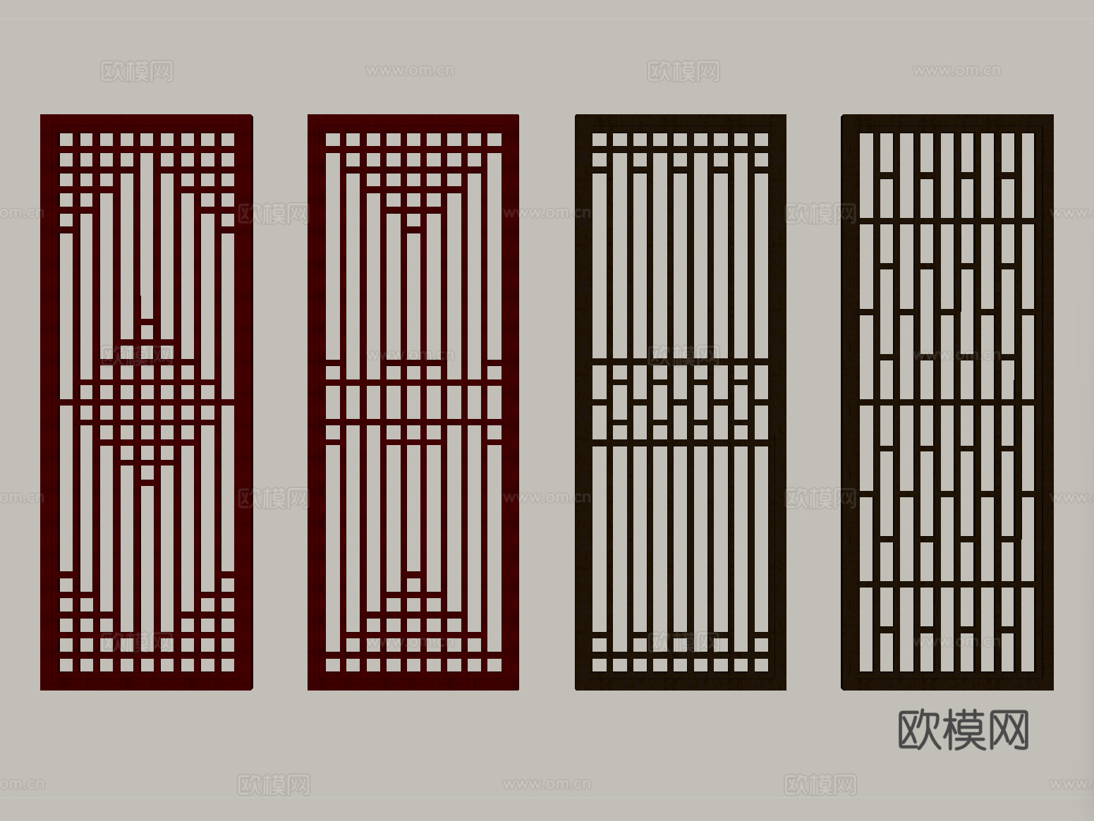 新中式格栅镂空花格 镂空窗su模型