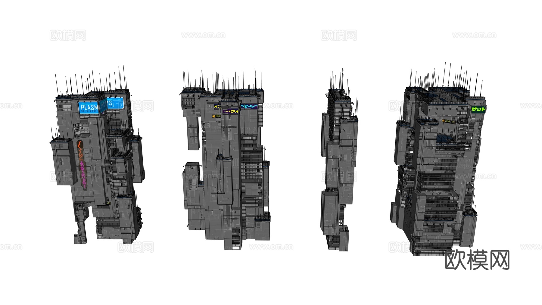 赛博朋克建筑 科幻建筑 商业街建筑 工业建筑 城市街道建筑su模型