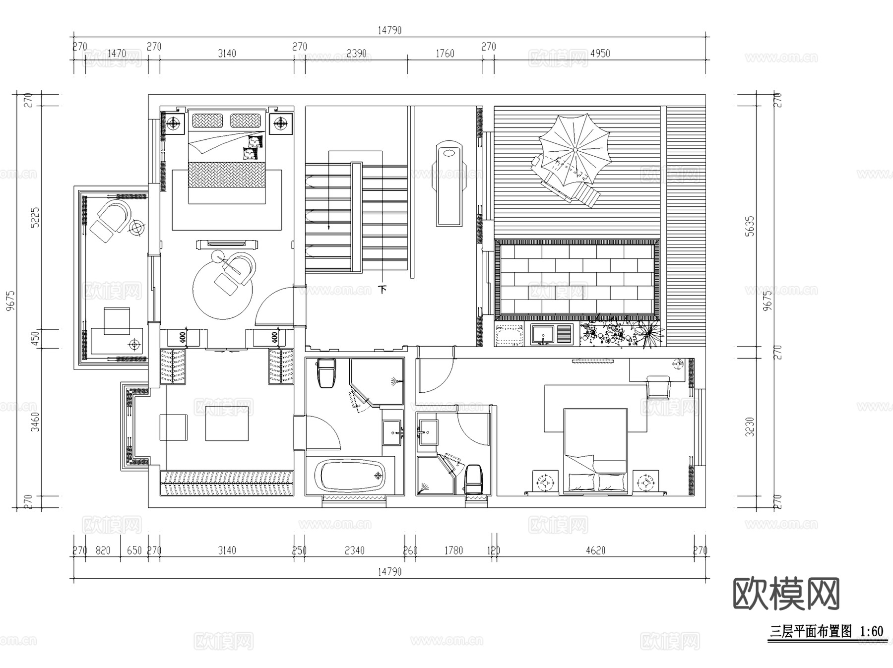 中式三层别墅私宅室内家装CAD施工图整套cad施工图
