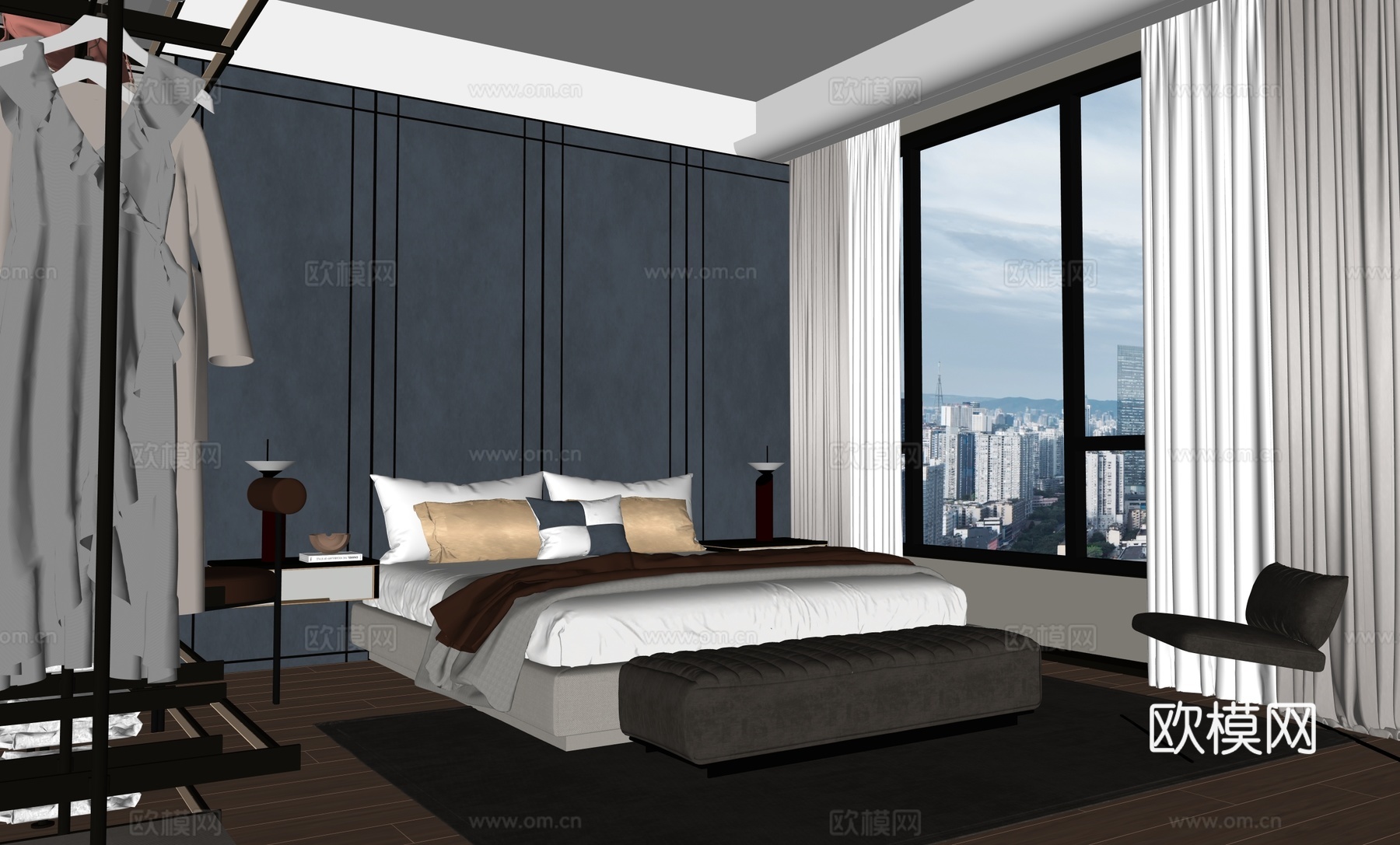 现代家居卧室su模型